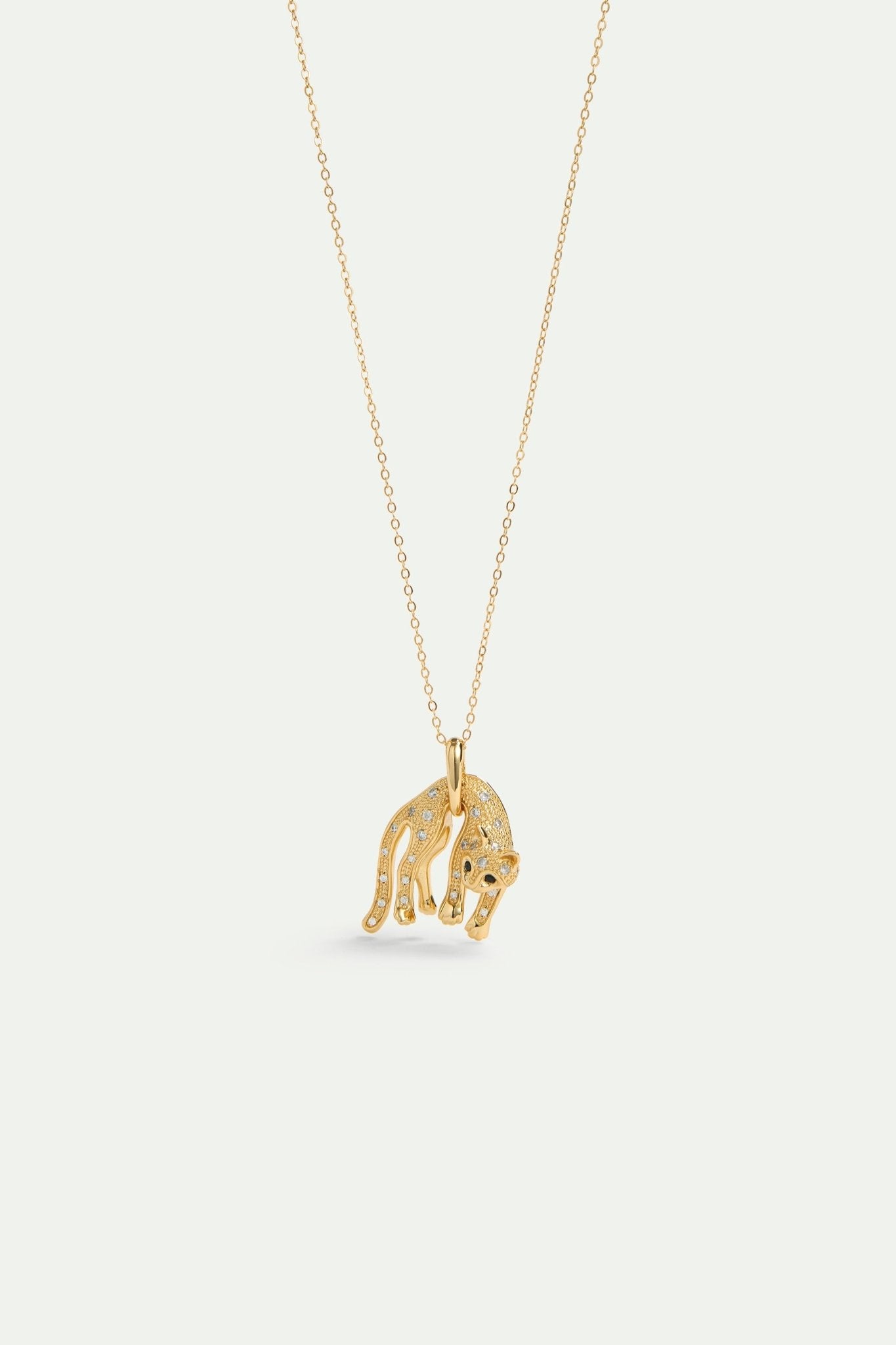 Golden cat and crystal pendant necklace | AVLA3011 - Les Nereides