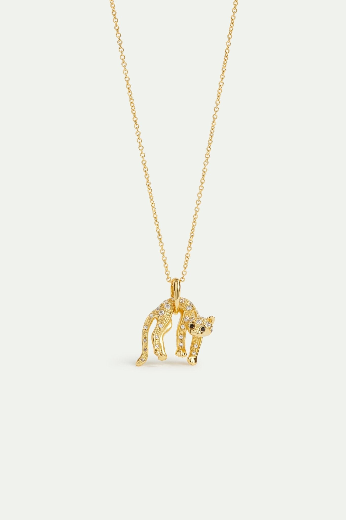 Golden Cat And Crystal Pendant Necklace | AVLA3051 - Les Nereides