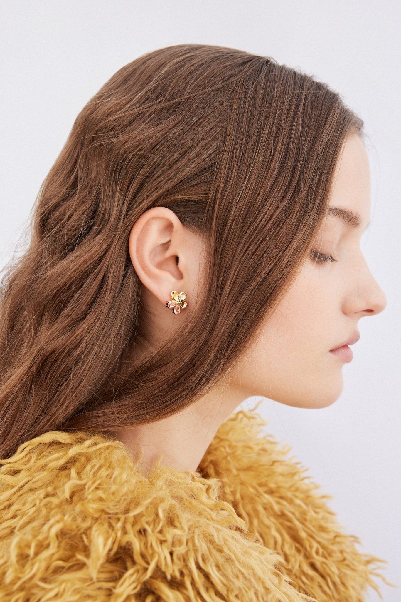 Golden Cherry Blossom And Pink Stone Post Earrings | AXNF1031 - Les Nereides