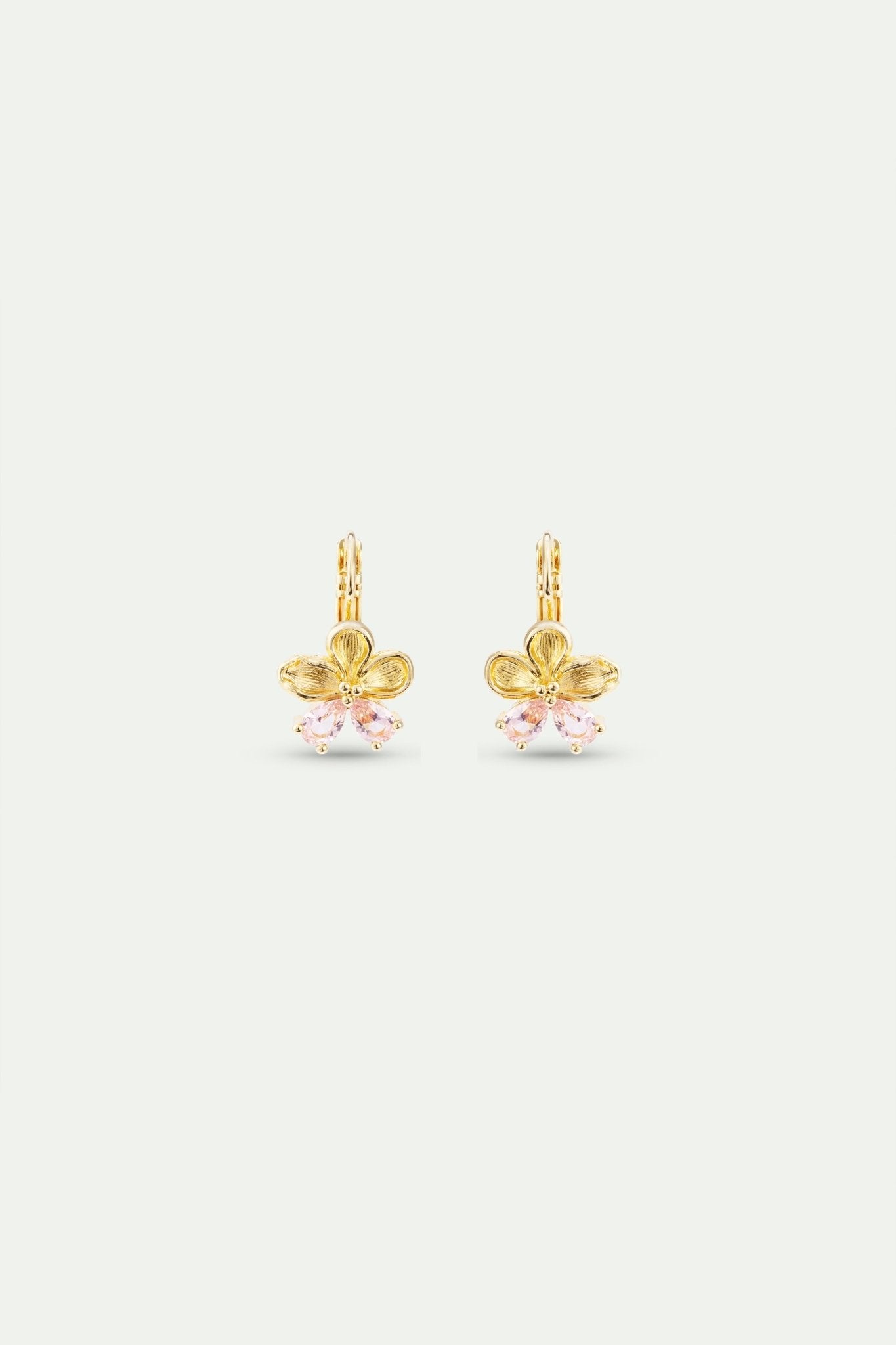 Golden Cherry Blossom And Pink Stone Post Earrings | AXNF1031 - Les Nereides