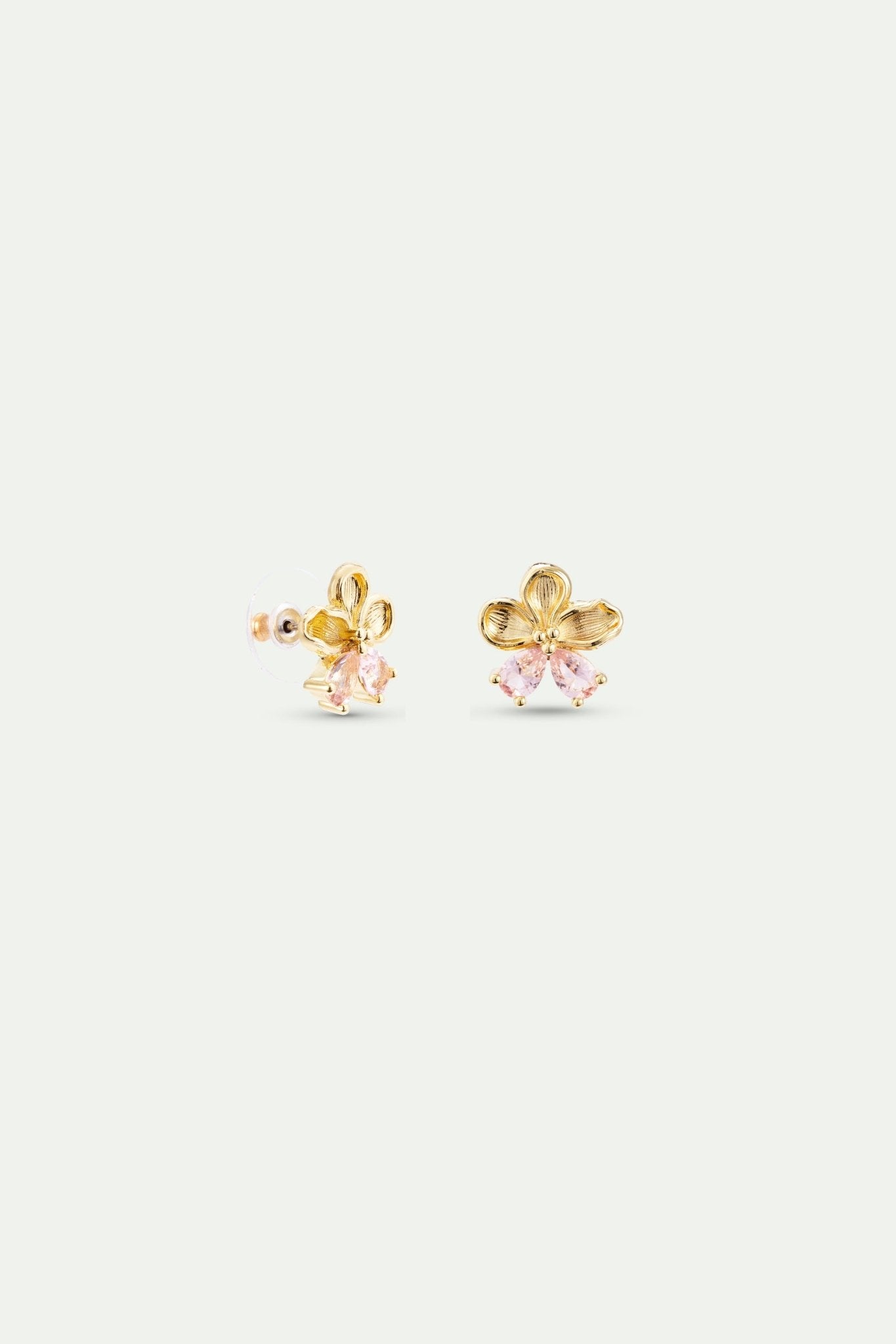 Golden Cherry Blossom And Pink Stone Post Earrings | AXNF1031 - Les Nereides