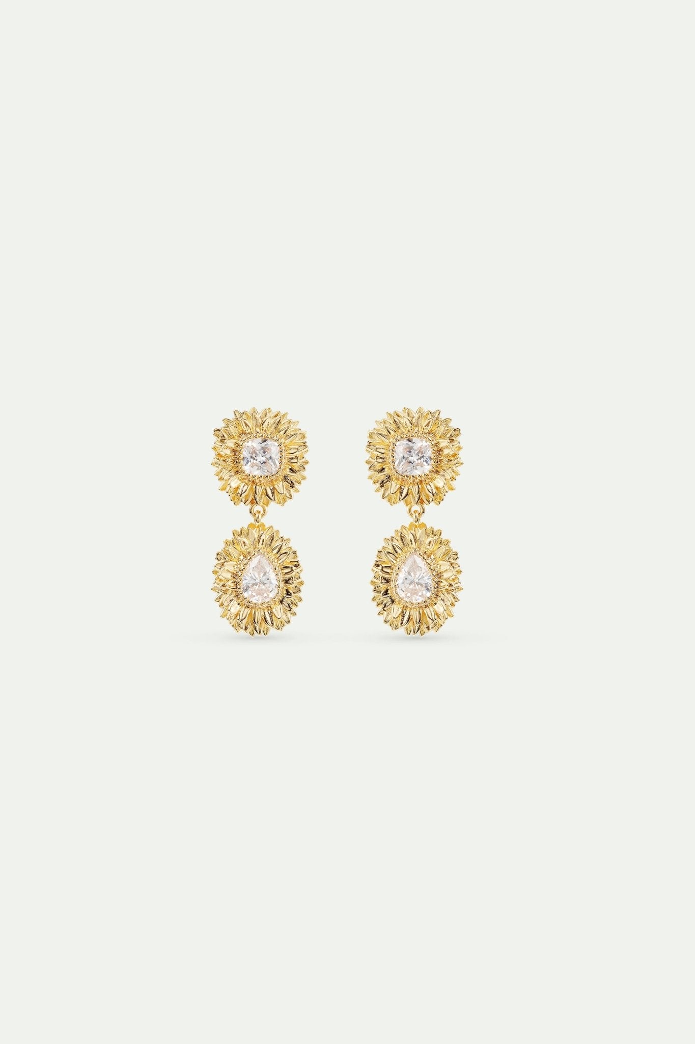 Golden dandelion and cut stone dangle earrings | AVNF1111 - Les Nereides