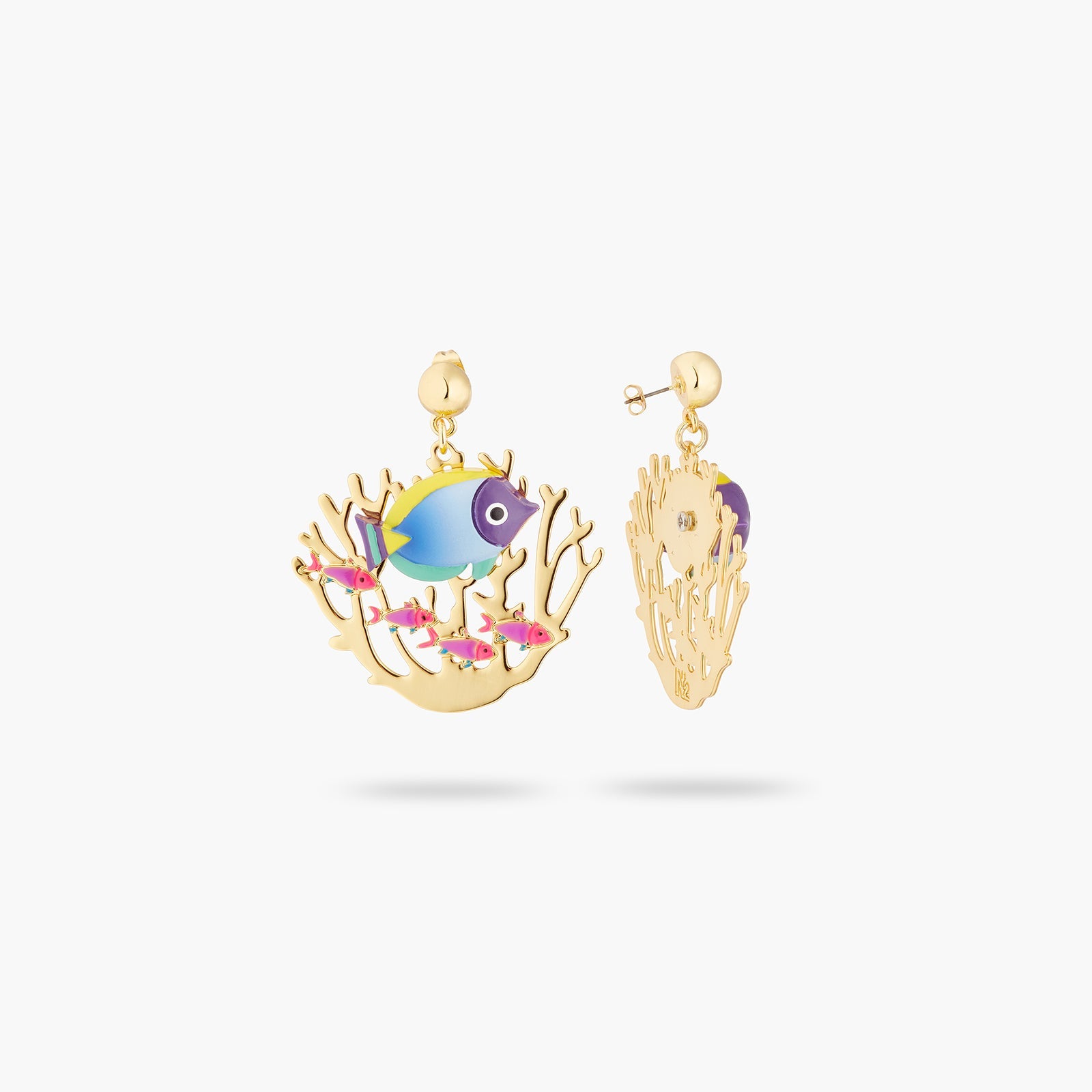 Golden Fish And Coral Earrings | ATOC1081 - Les Nereides