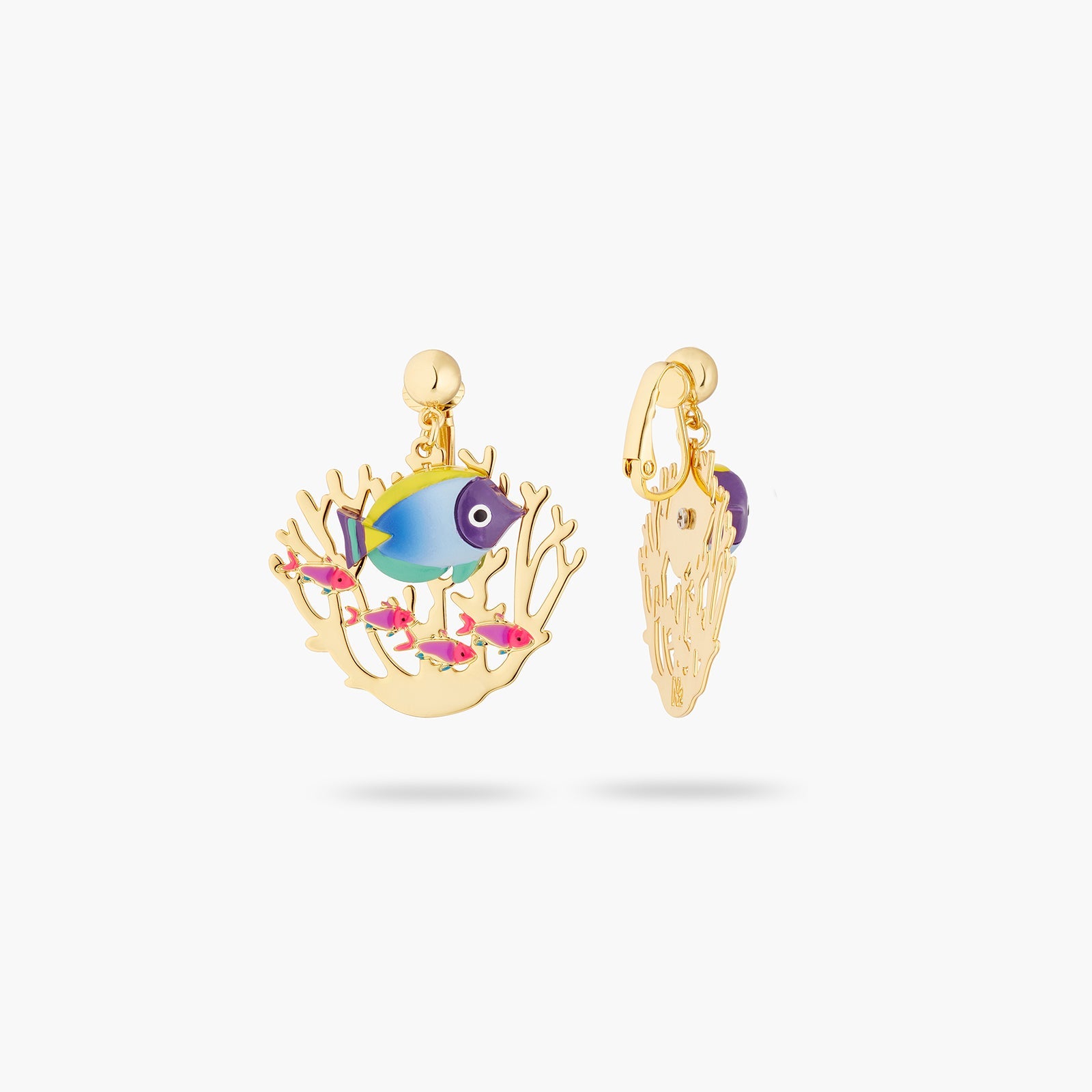 Golden Fish And Coral Earrings | ATOC1081 - Les Nereides
