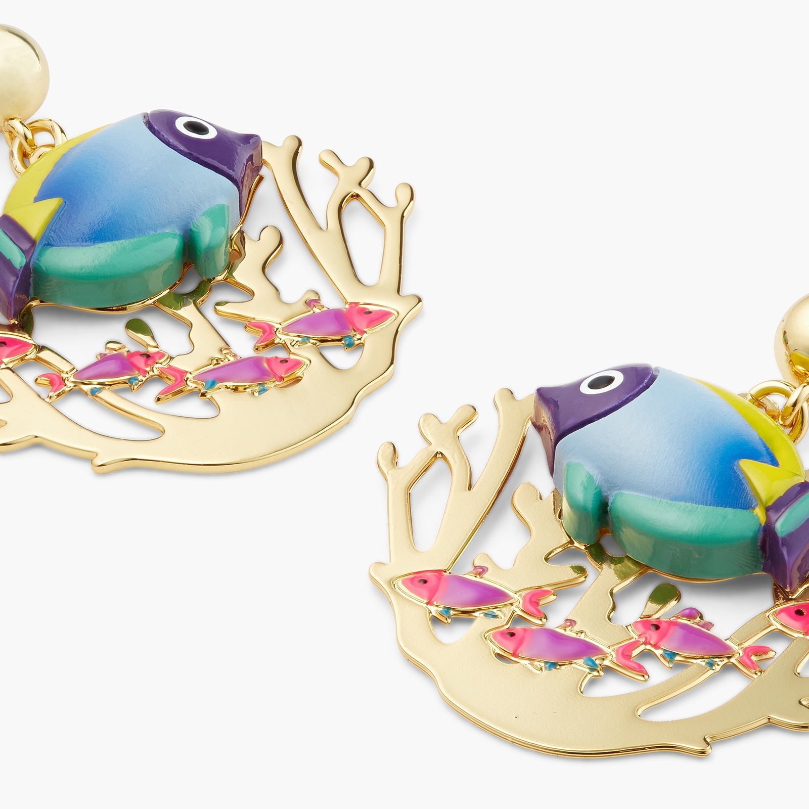 Golden Fish And Coral Earrings | ATOC1081 - Les Nereides