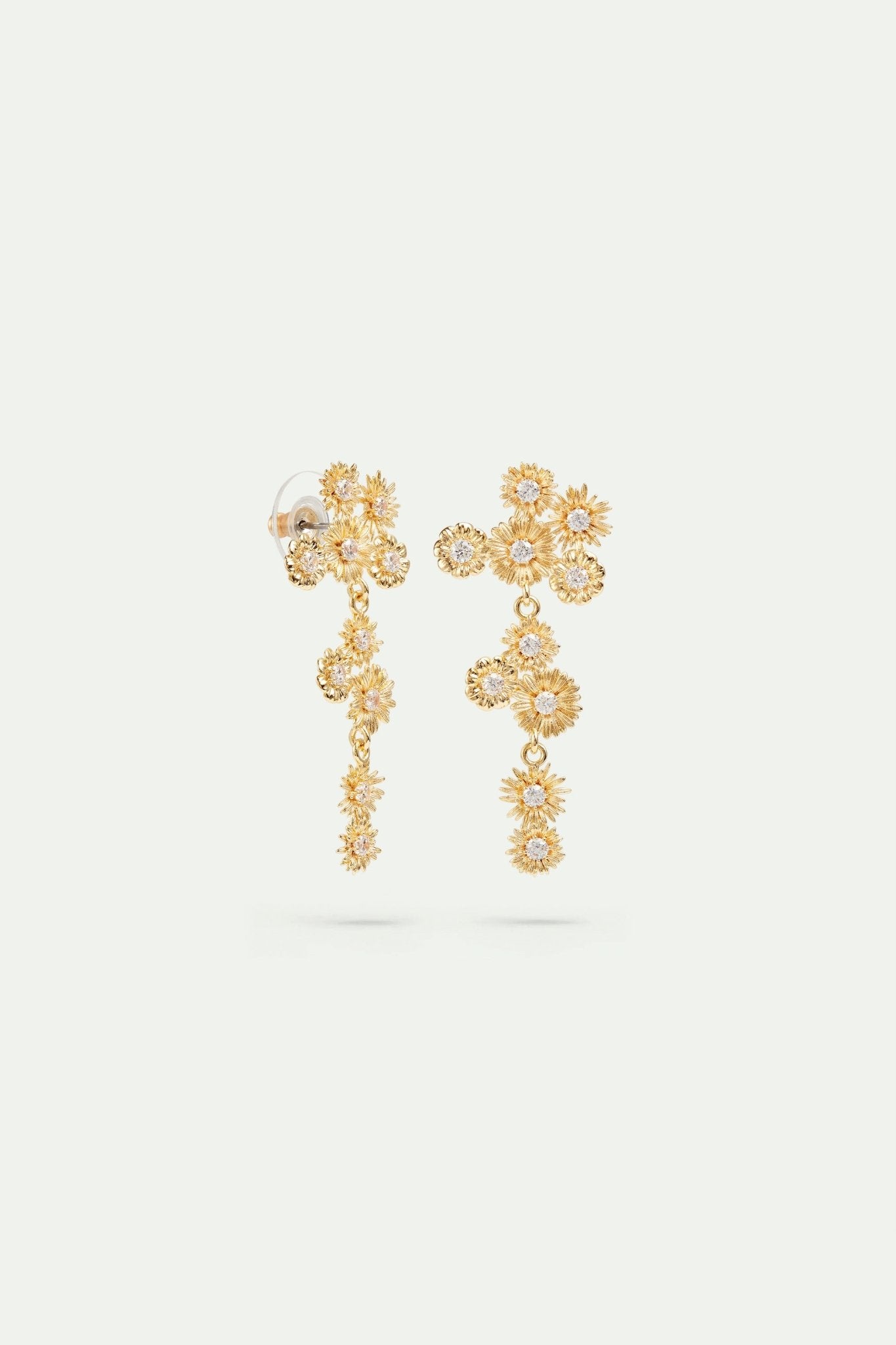 Golden flower and crystal dangle earrings | AVNF1131 - Les Nereides