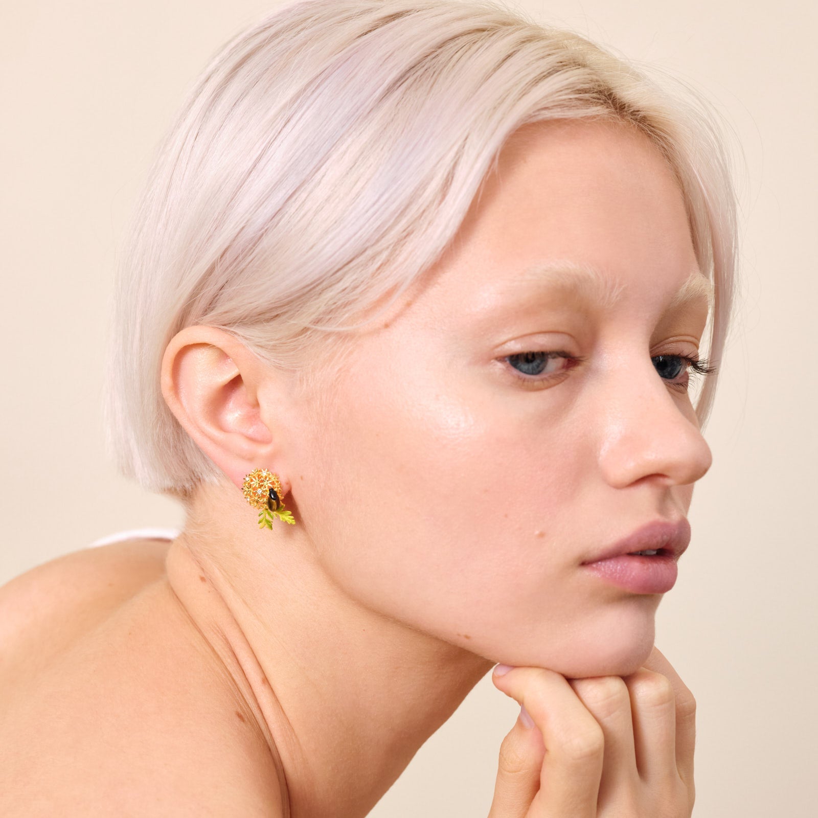 Golden Flower Bouquet And Scarab Beetle Earrings | ATPO1101 - Les Nereides