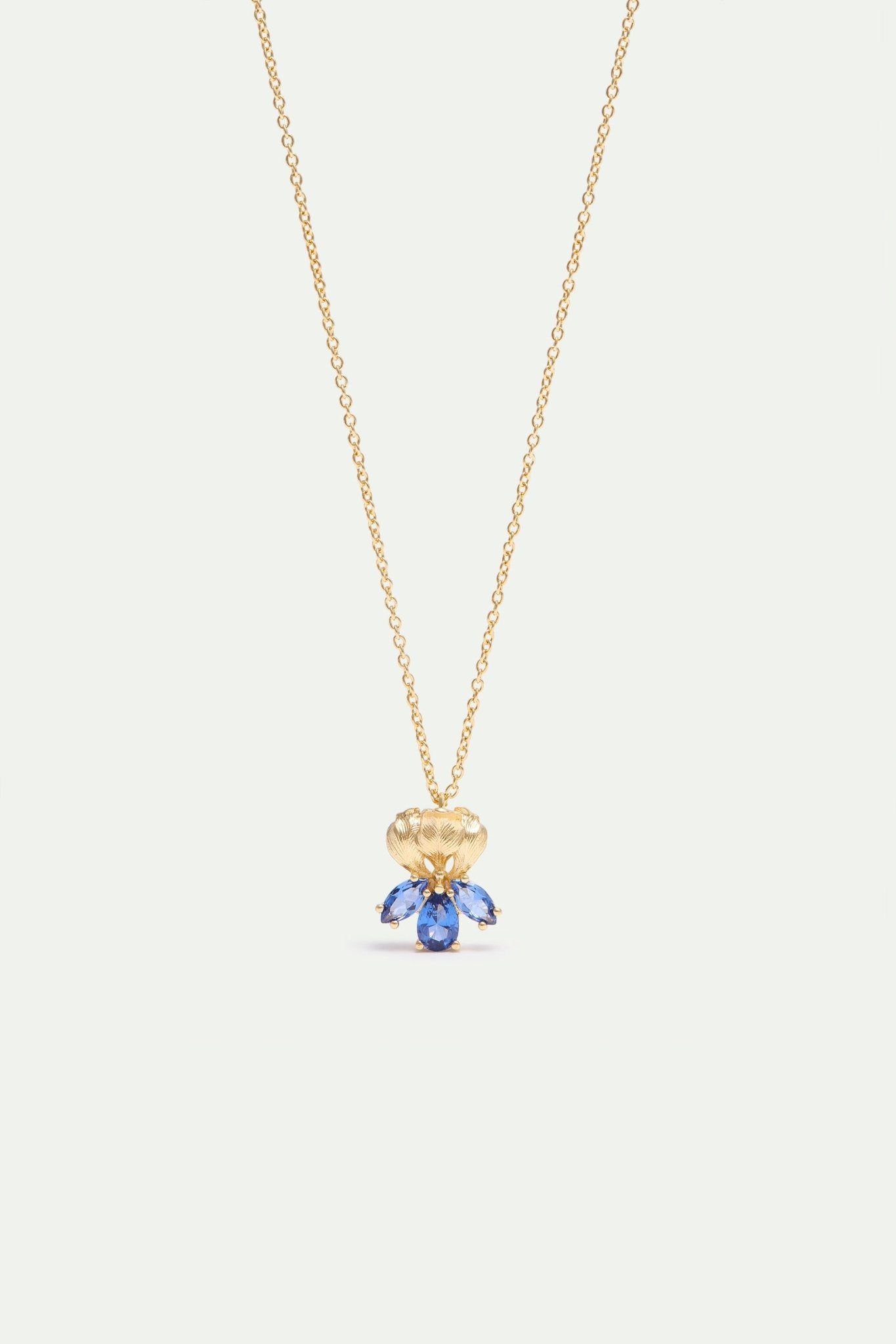 Golden Iris And Blue Stone Pendant Necklace | AXNF3011 - Les Nereides