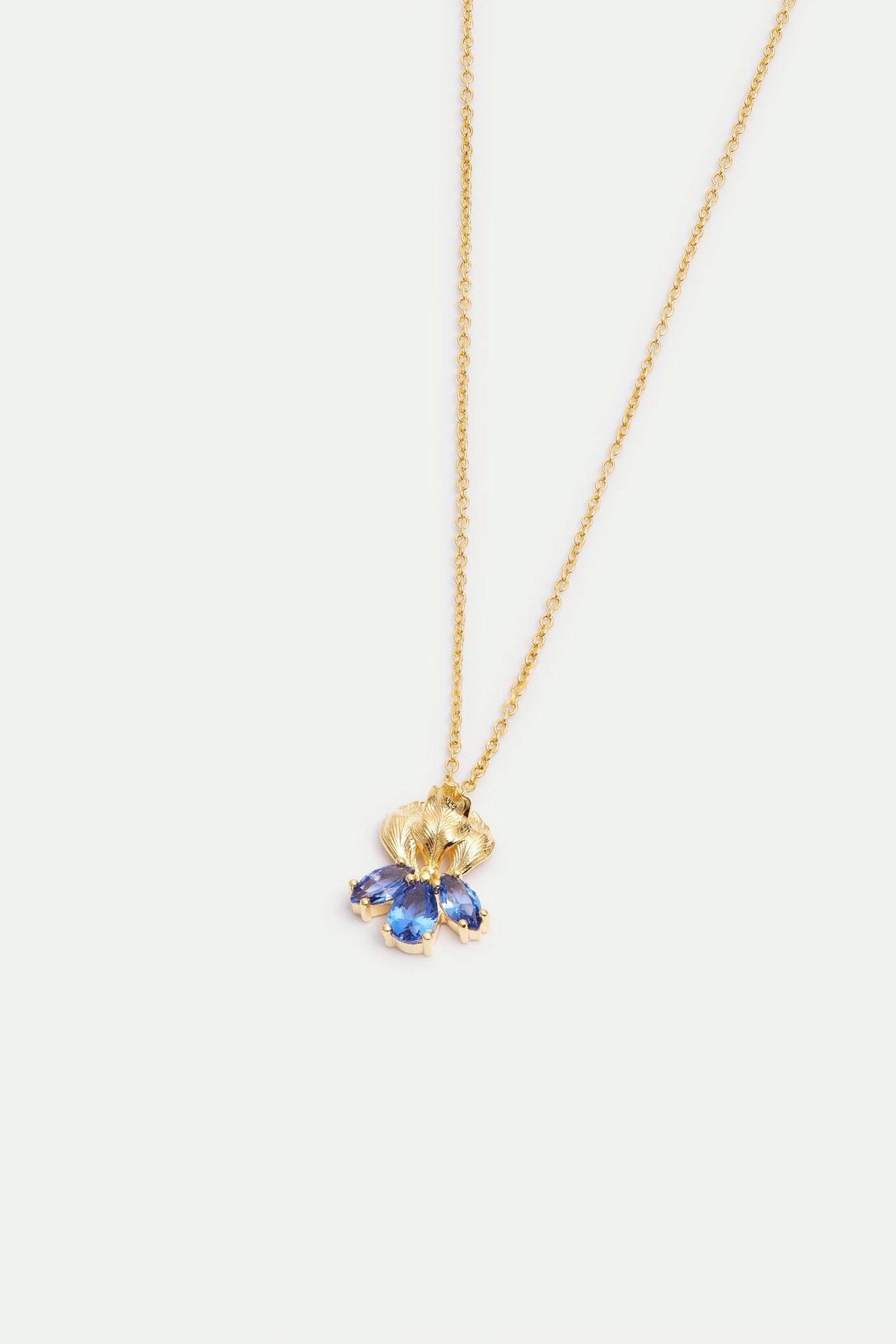 Golden Iris And Blue Stone Pendant Necklace | AXNF3011 - Les Nereides