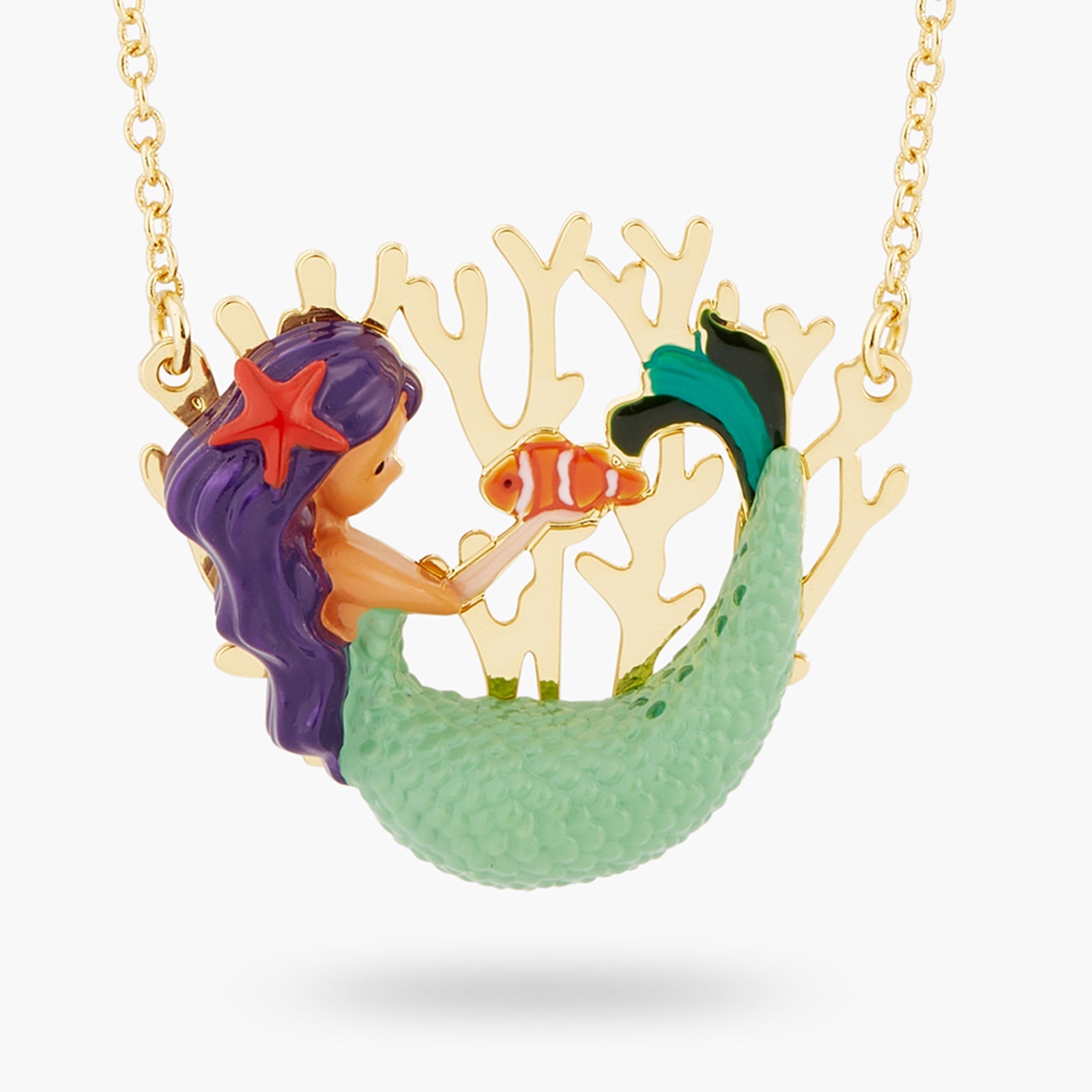 Golden Mermaid And Coral Statement Necklace | ATOC3011 - Les Nereides