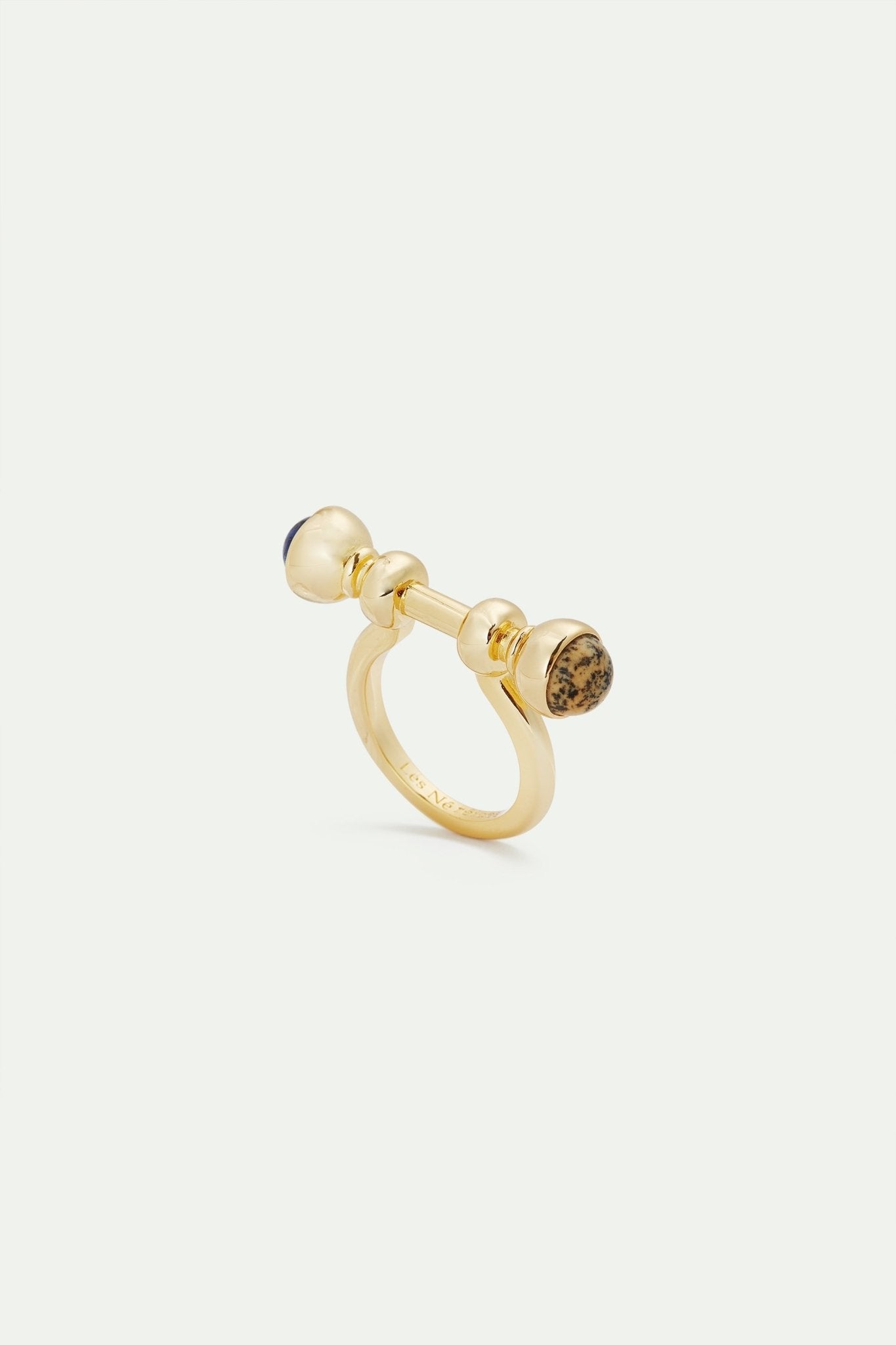 Golden ring with lapis lazuli and jasper beads | AVSE6101 - Les Nereides