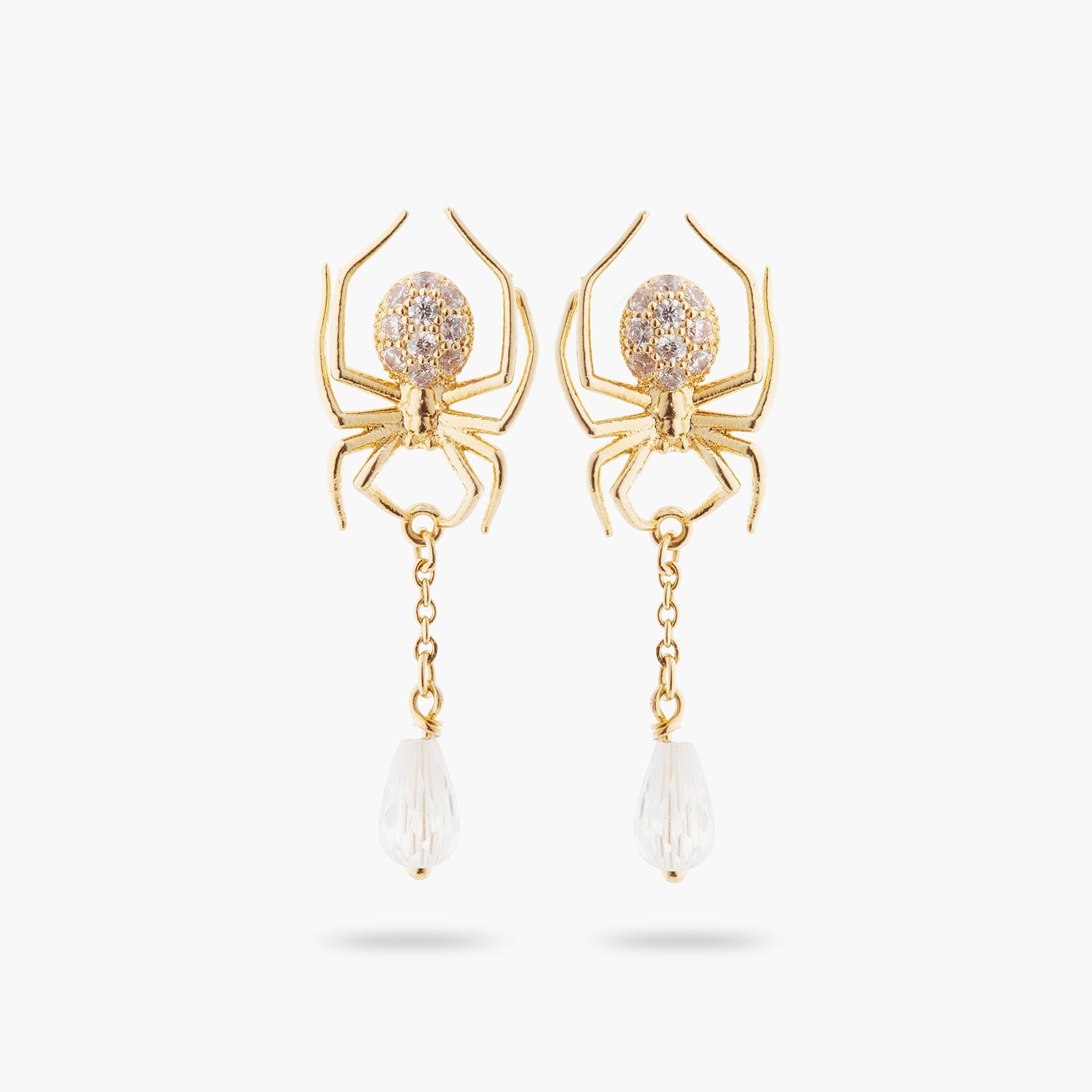 Golden Spider And Cut Crystal Dangling Earrings | ATNF1011 - Les Nereides
