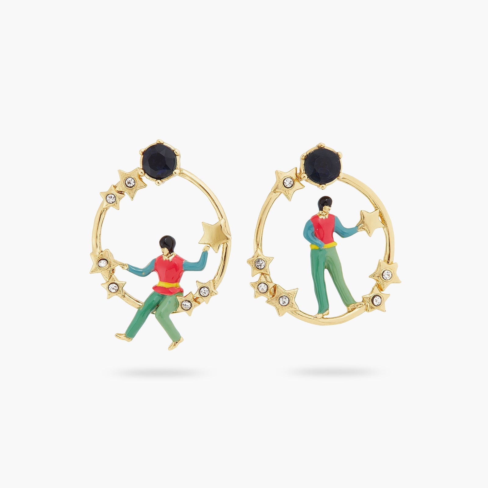 Golden Star And Character Asymmetrical Earrings | ATVE1061 - Les Nereides
