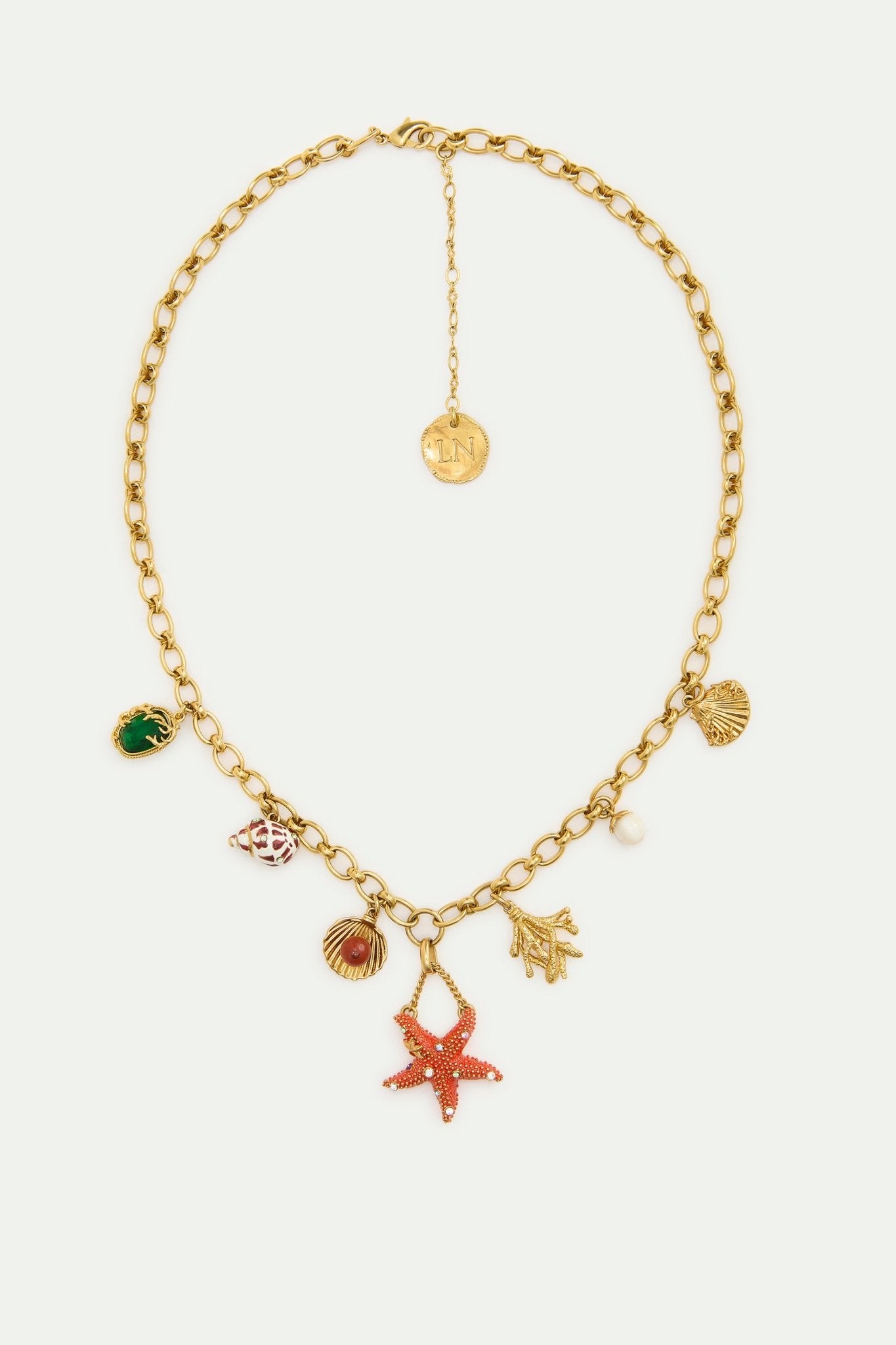 Golden Starfish Necklace With Shell Pendants | AXMO3051 - Les Nereides