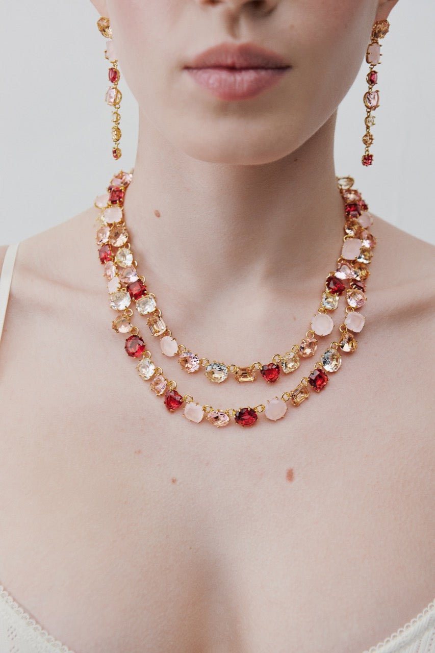 Gradient Pink Diamantine Statement Double Row Necklace | AWLD3551 - Les Nereides