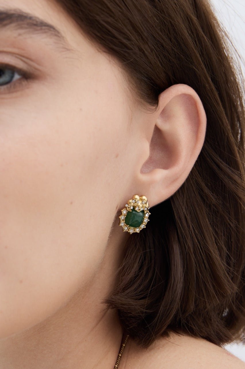 Green Aventurine, Skulls and Crystal Earrings | AYVA1061 - Les Nereides
