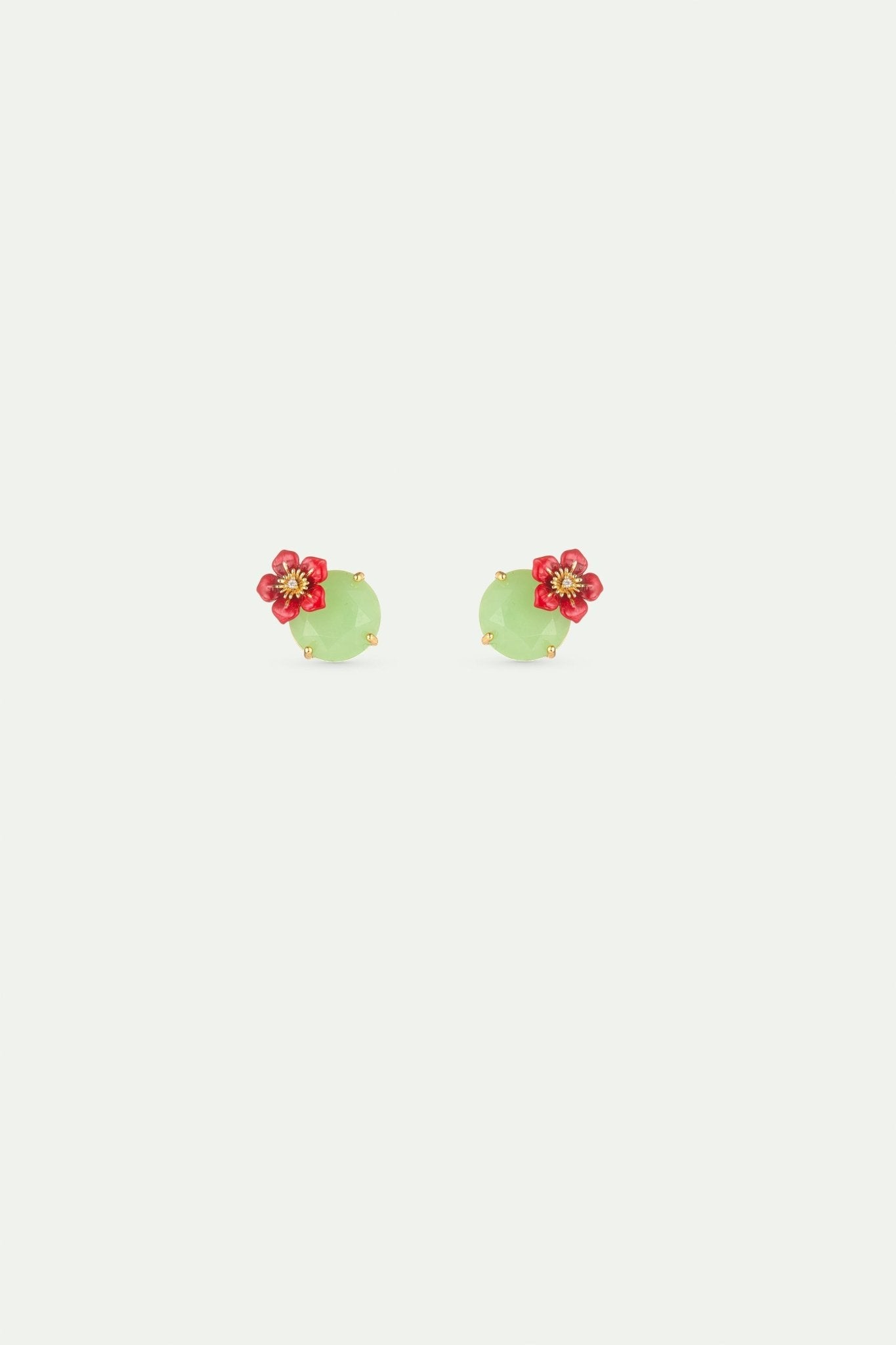 Green round stone and plum blossom earrings | AYFJ1021 - Les Nereides
