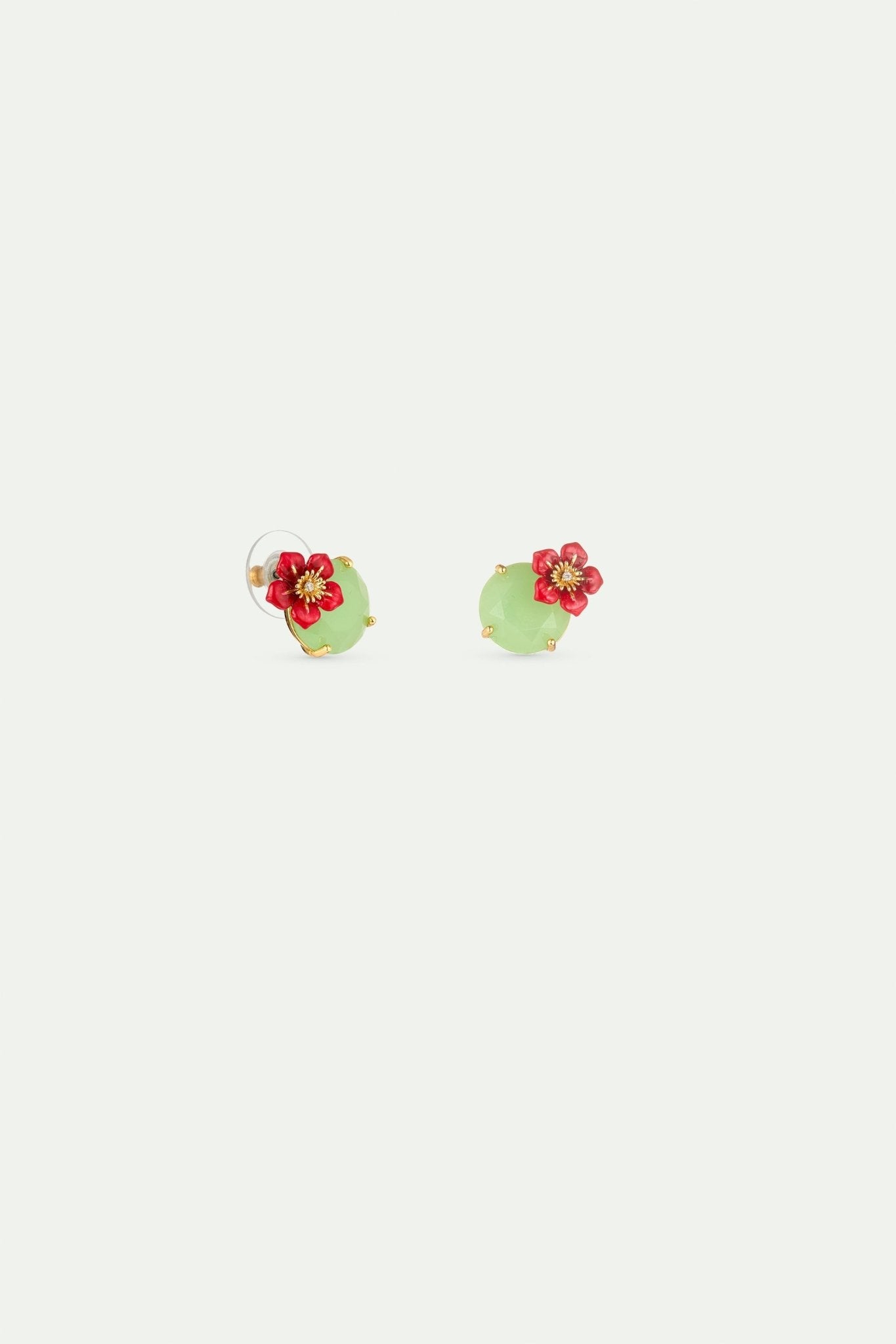 Green round stone and plum blossom earrings | AYFJ1021 - Les Nereides