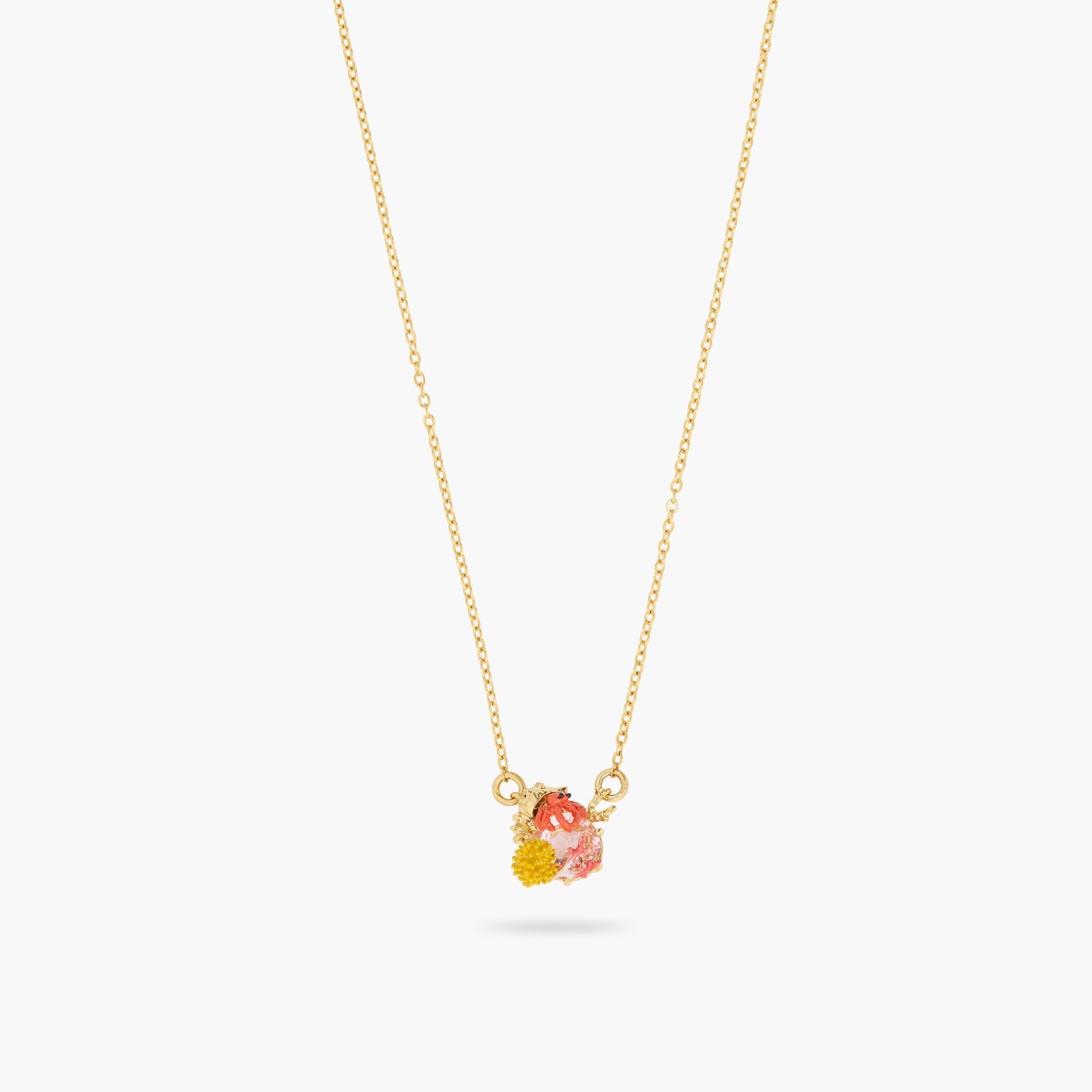 Hermit Crab And Light Pink Cut Crystal Stone Pendant Necklace | ATPR3041 - Les Nereides