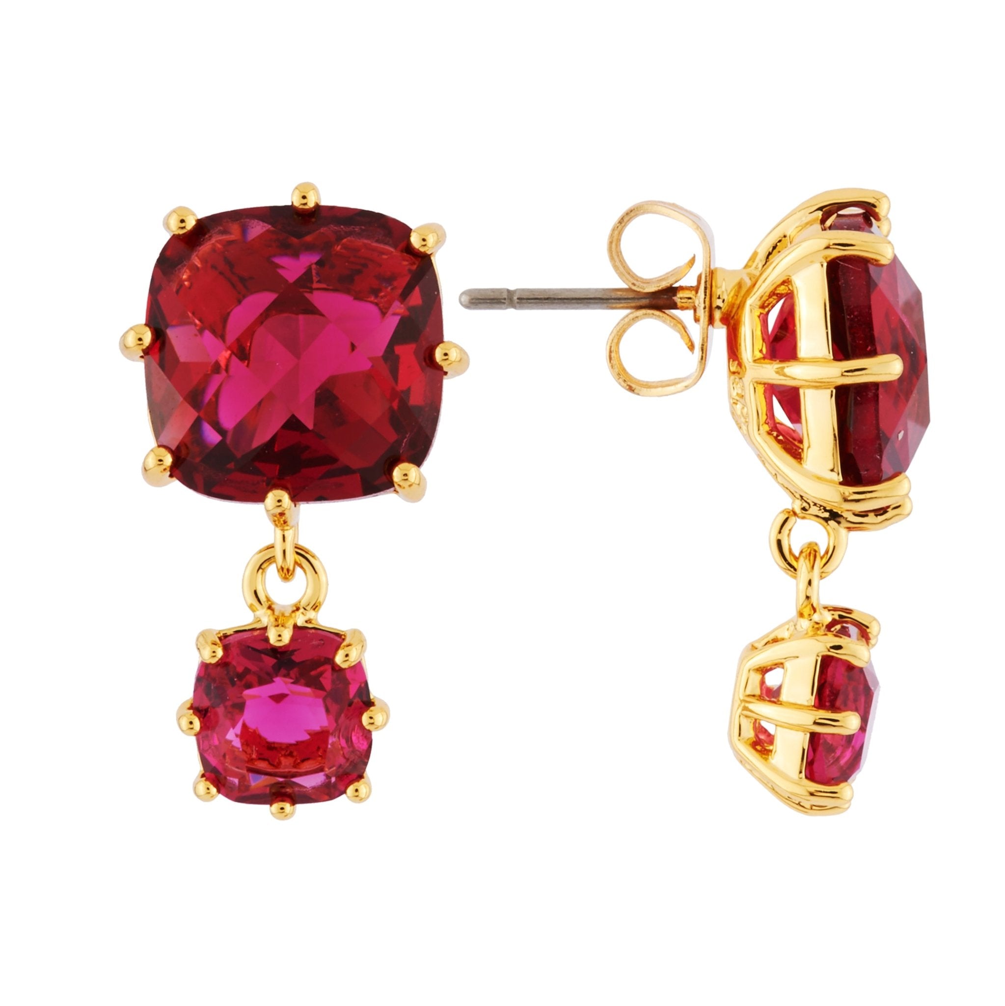 La Diamantine 2 Square Stones Grenadine Earrings | AHLD138C/2 - Les Nereides