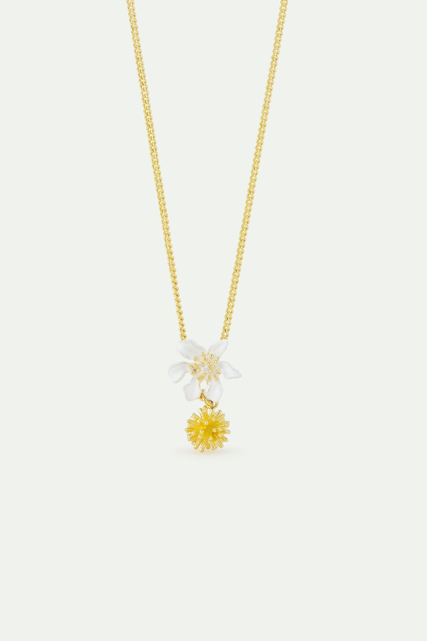 Large White Clematis And Japanese Kerria Necklace | AWNF3031 - Les Nereides