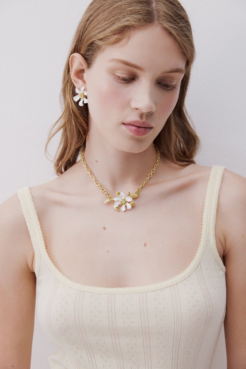Large White Clematis Flower Earrings | AWNF1011 - Les Nereides