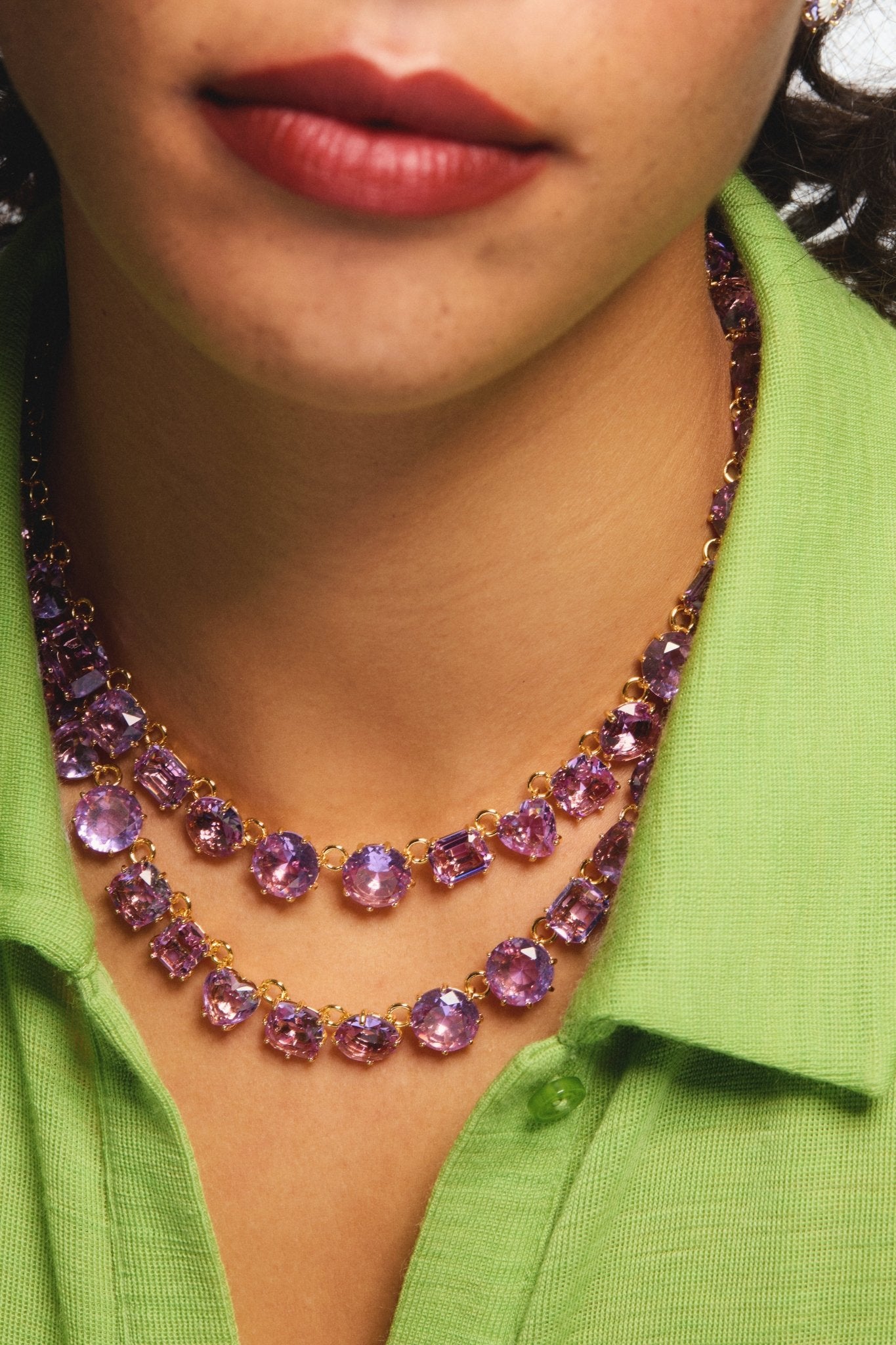 Lavender diamantine two row statement necklace | AVLD3551 - Les Nereides