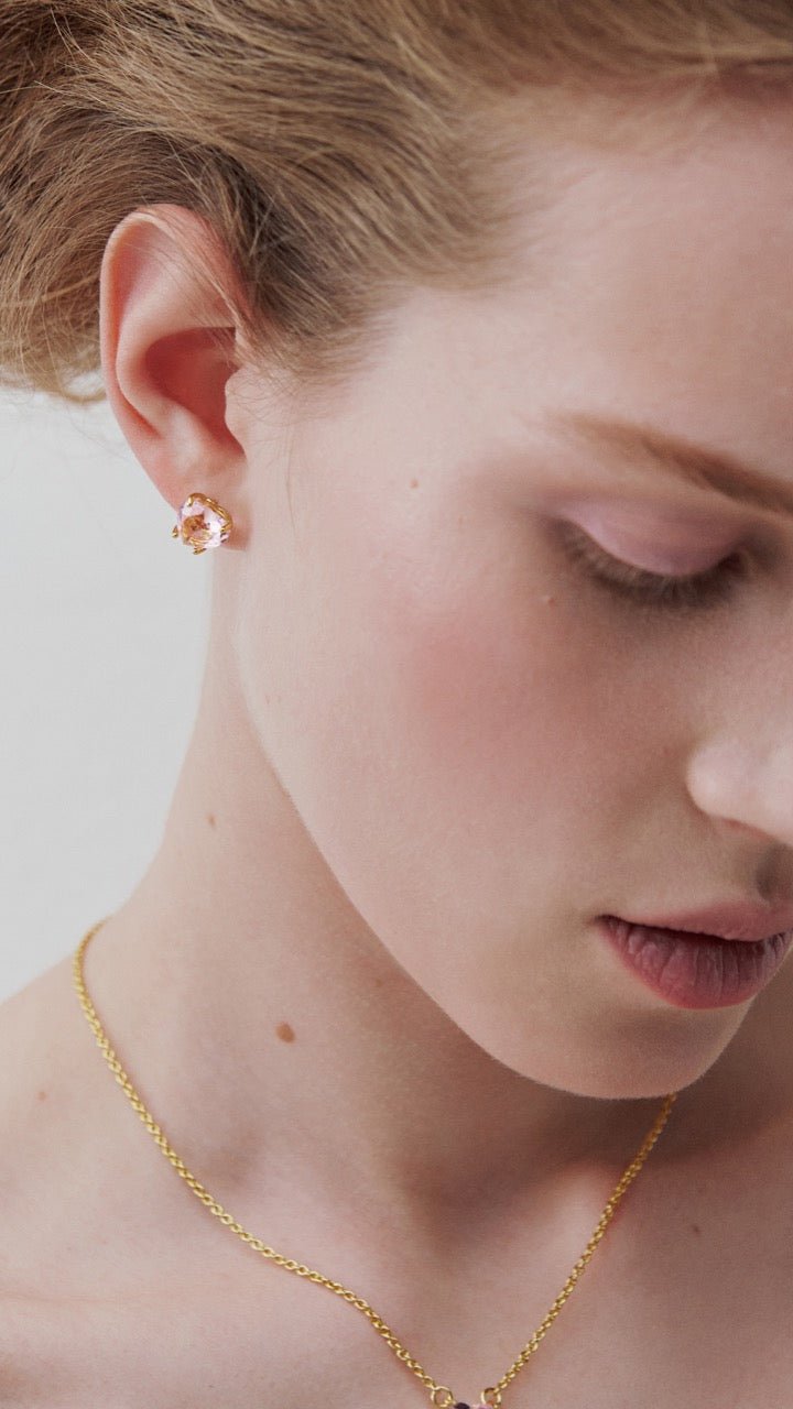 Light Pink Diamantine Heart - Shaped Earrings | AWLD1451 - Les Nereides