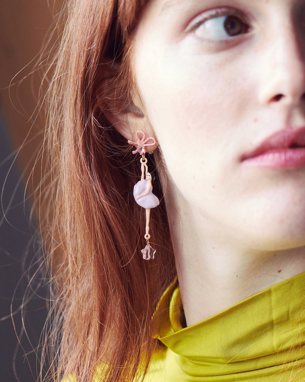 Lilac Ballerina With Ribbon Asymmetrical Earrings | ALDD1081 - Les Nereides