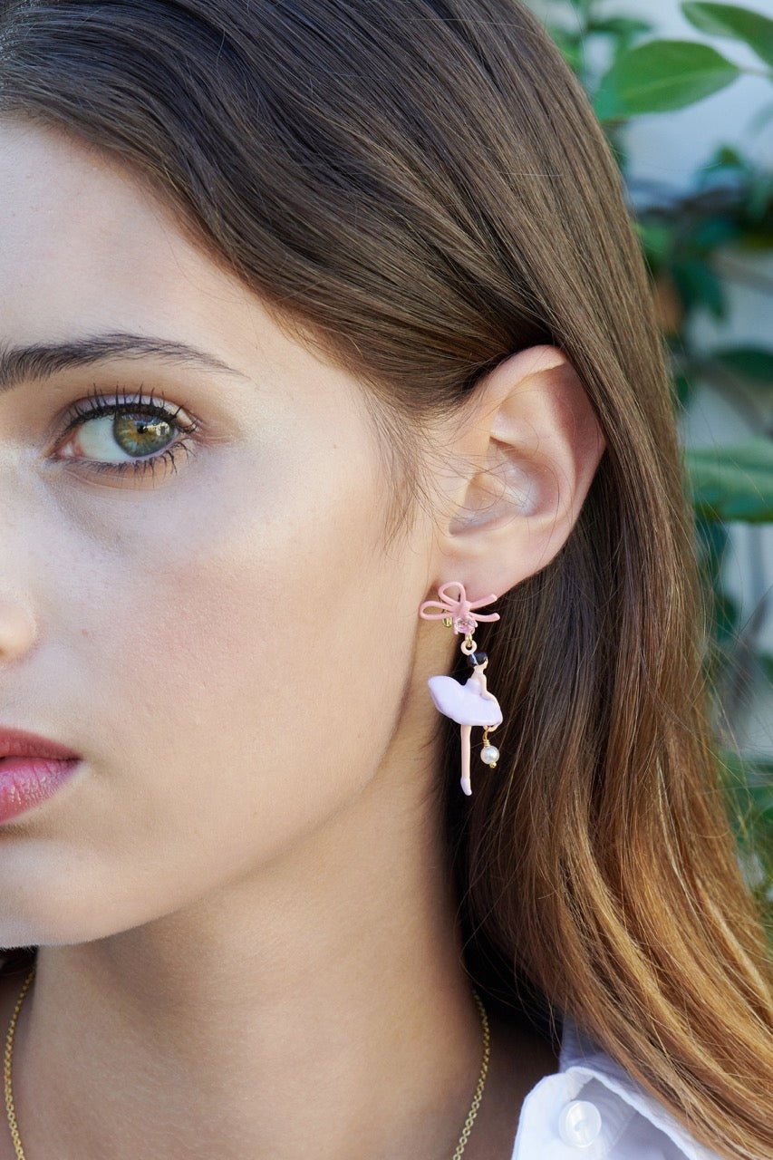 Lilac Ballerina With Ribbon Asymmetrical Earrings | ALDD1081 - Les Nereides