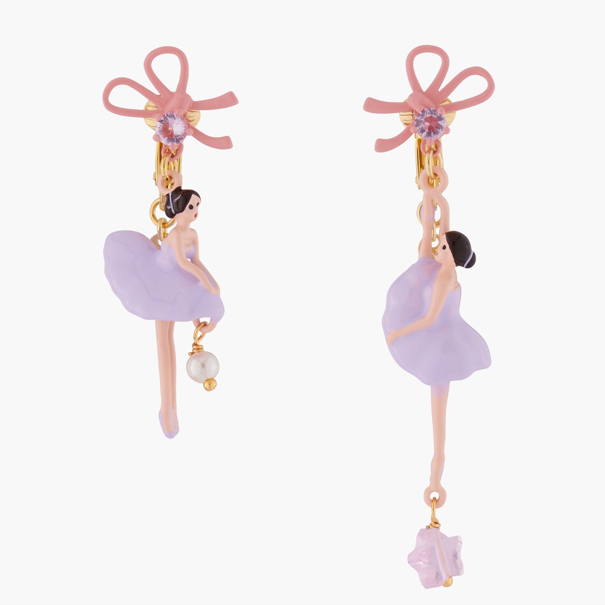 Lilac Ballerina With Ribbon Asymmetrical Earrings | ALDD1081 - Les Nereides