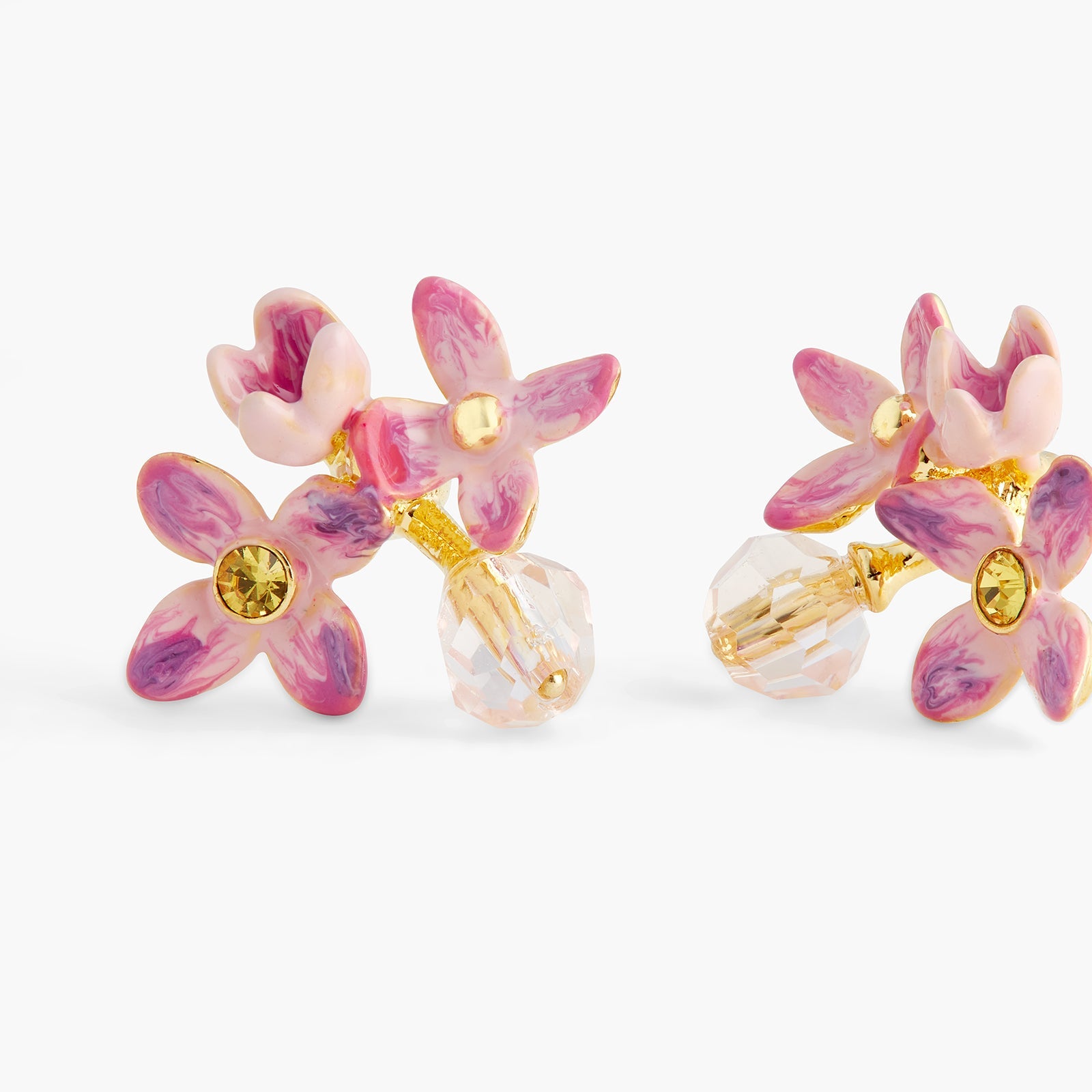 Lilac Flower And Cut Crystal Bead Earrings | ATPO1041 - Les Nereides