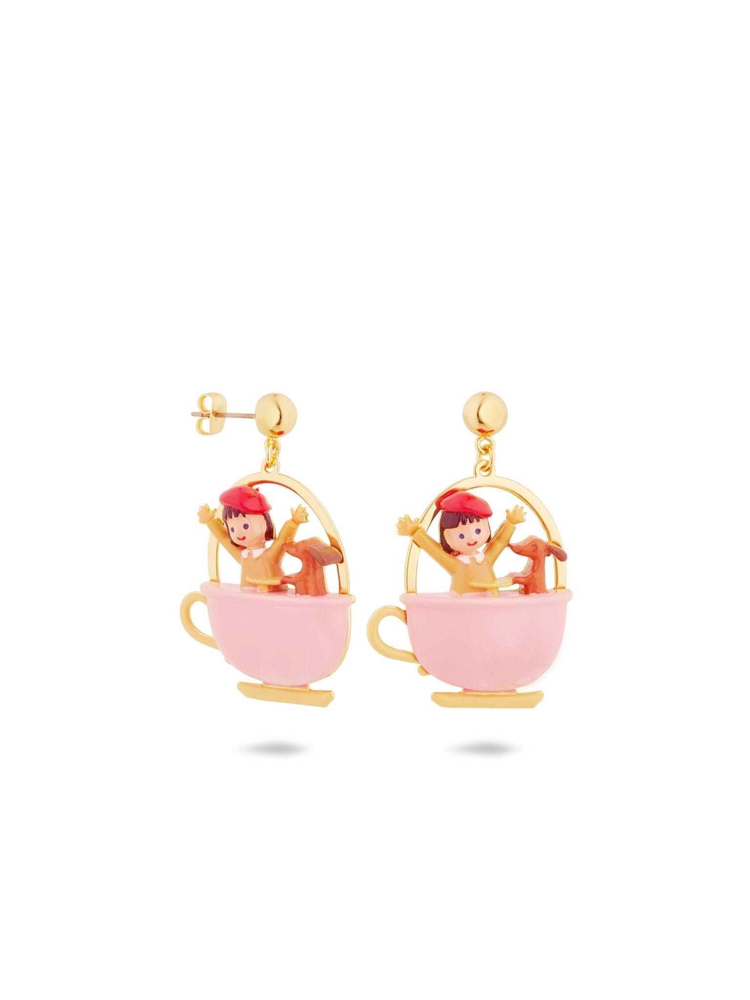 Little Girl And Dachshund On A Merry - Go - Round Earrings | AUTO1061 - Les Nereides