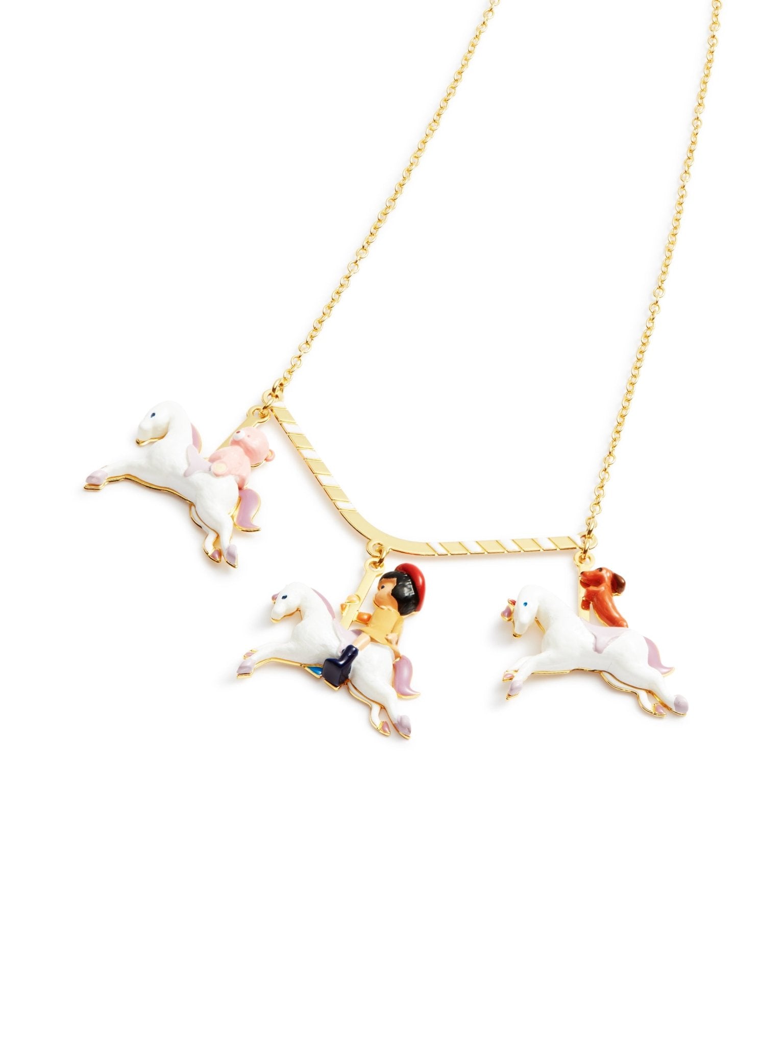 Little Girl, Dachshund And Teddy Bear On A Carousel Statement Necklace | AUTO3041 - Les Nereides