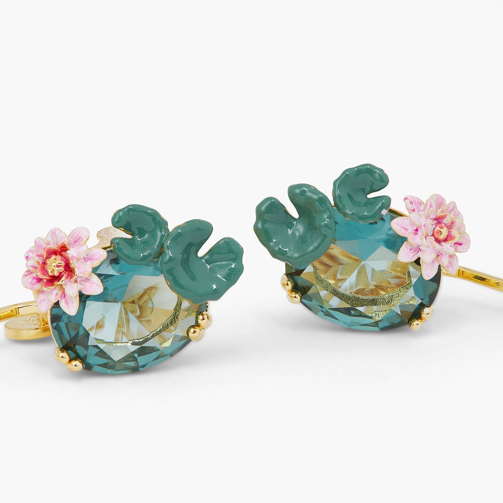 Lotus Flower And Blue Stone Earrings | ATNY1091 - Les Nereides