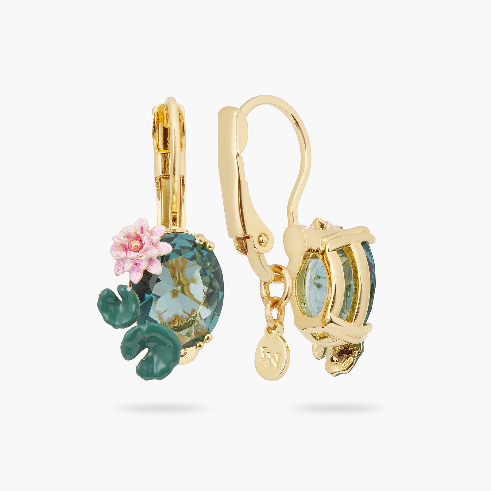 Lotus Flower And Blue Stone Earrings | ATNY1091 - Les Nereides