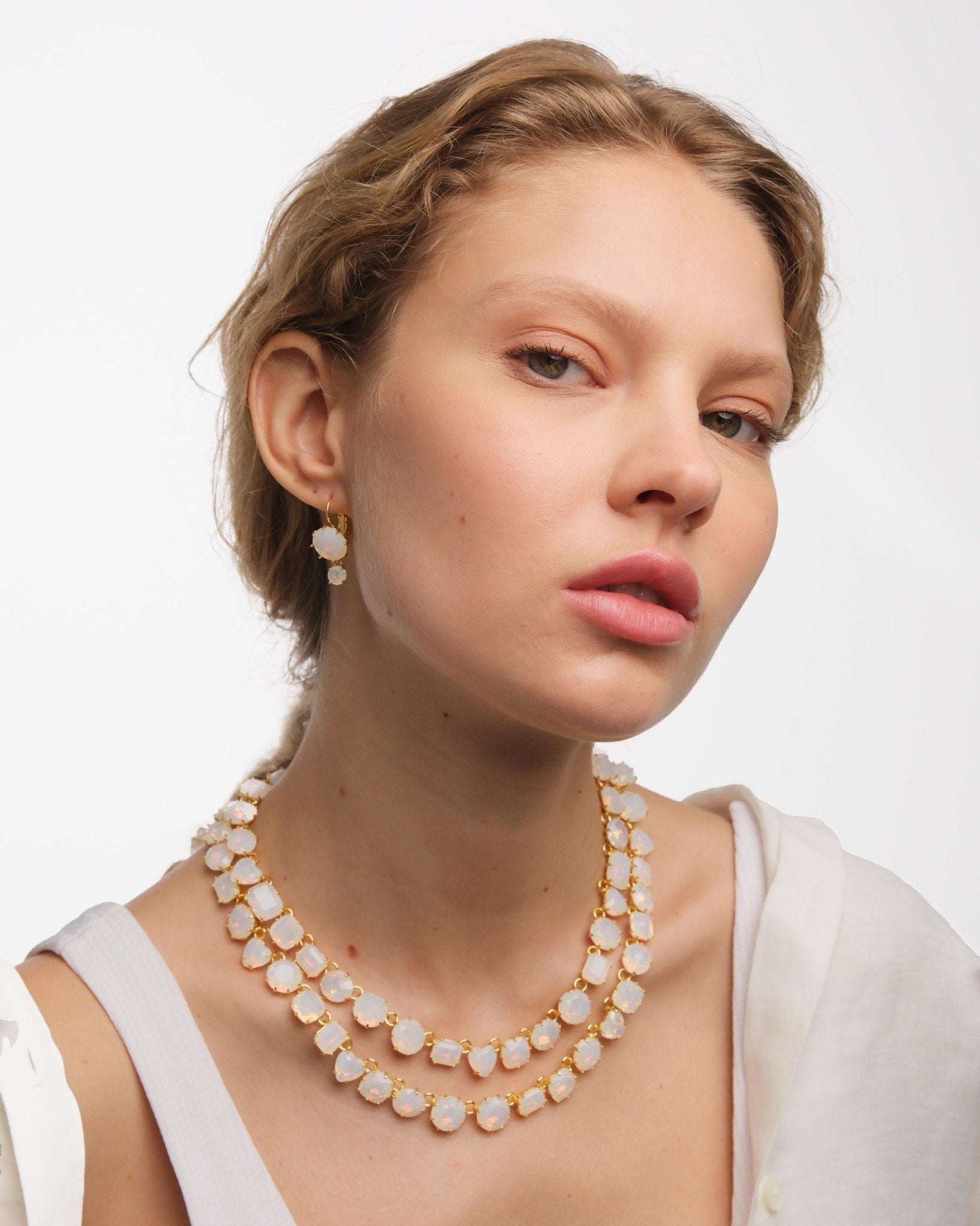 Luxury Two - Row Necklace Diamantine Opalescent White | AULD3551 - Les Nereides