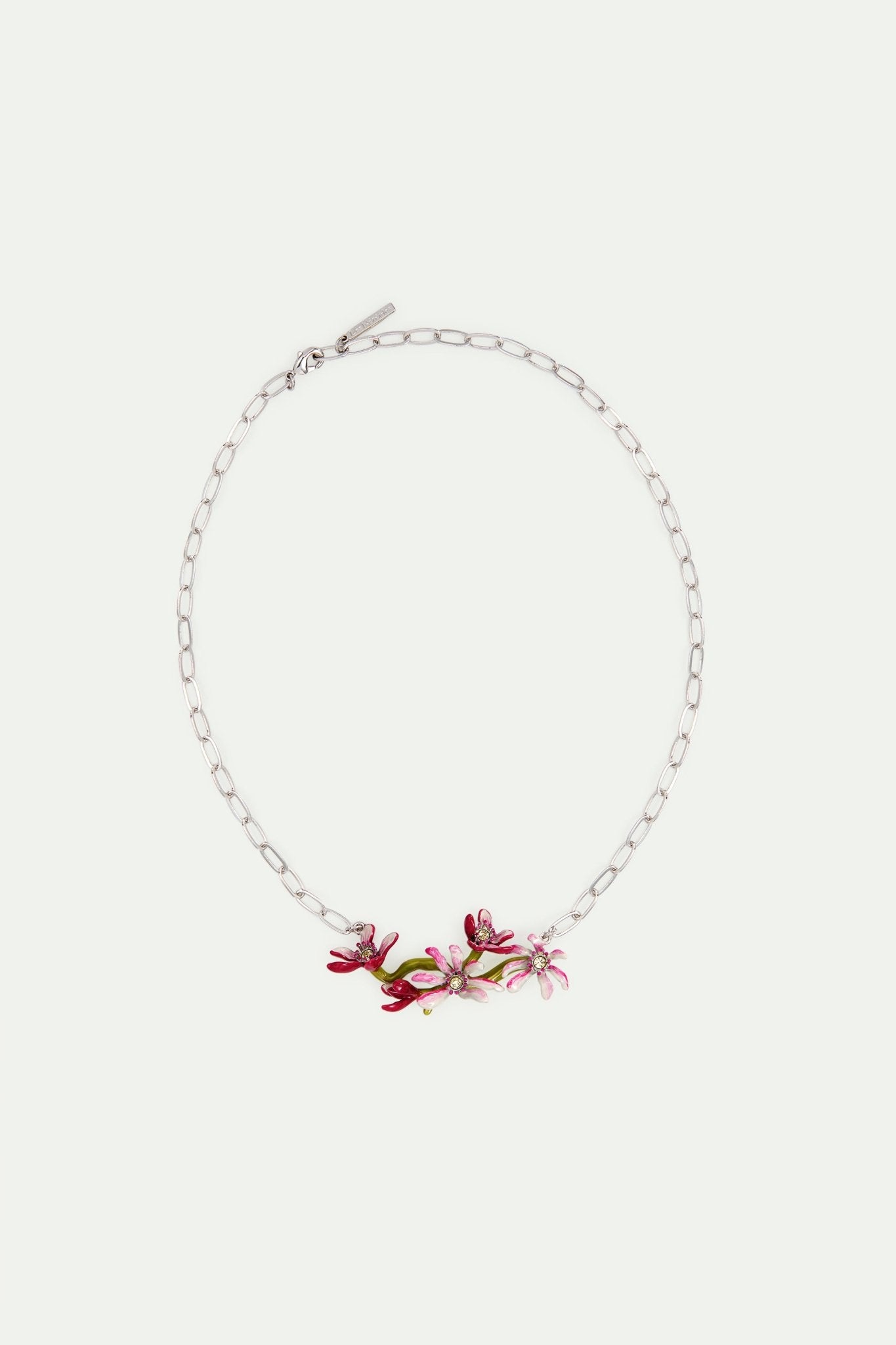 Magnolia flowers silver statement necklace | AVFA3041 - Les Nereides