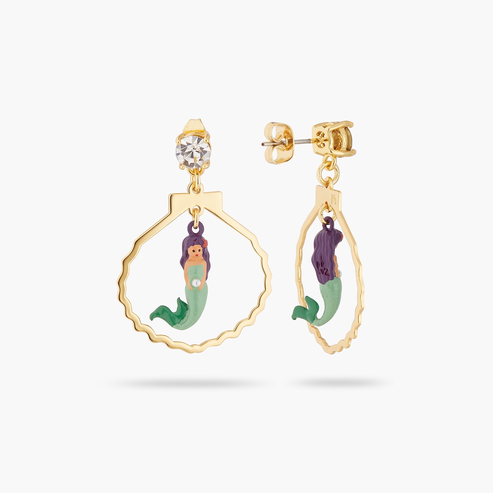 Mermaid, Cut Stone, Seashell Shape Earrings | ATOC1031 - Les Nereides