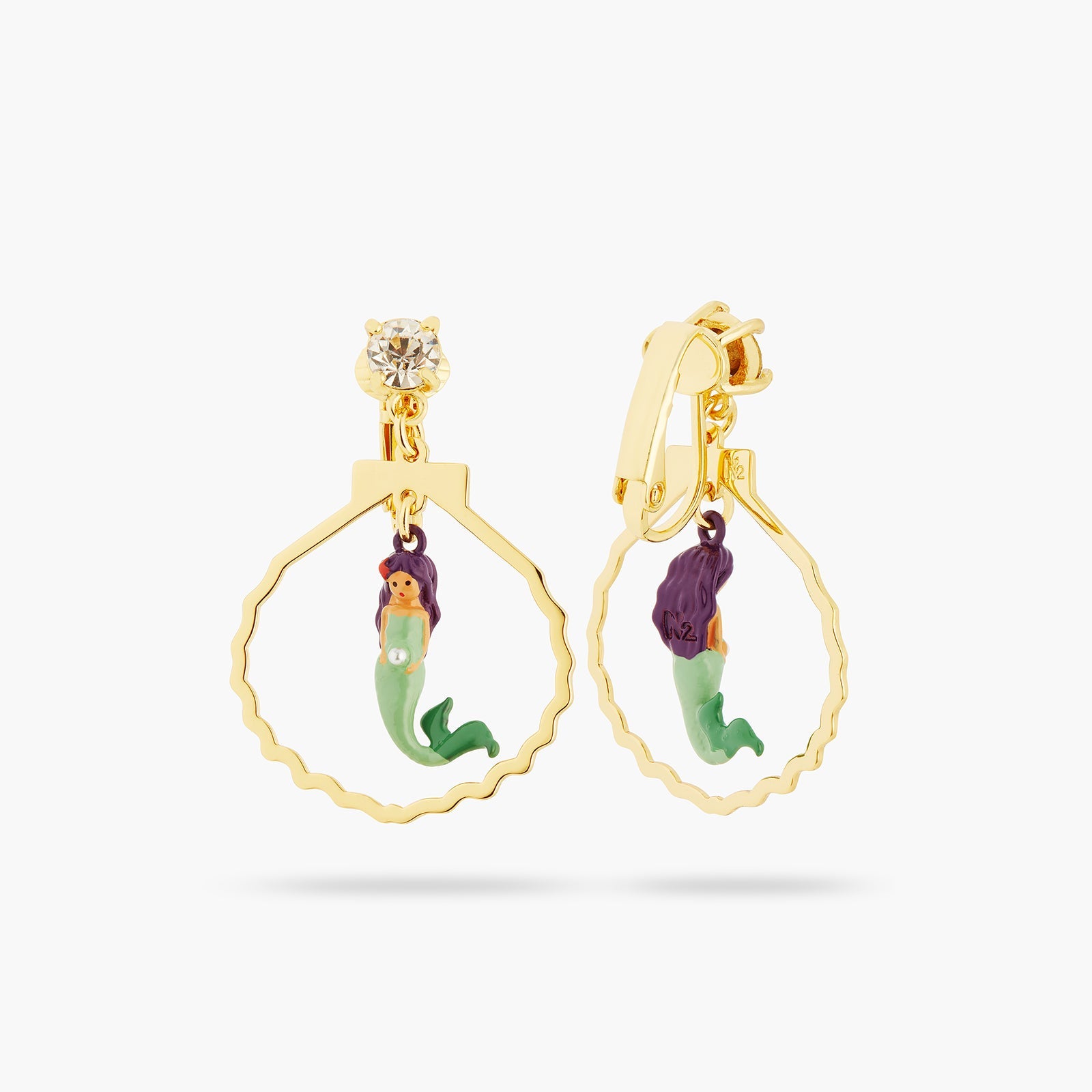 Mermaid, Cut Stone, Seashell Shape Earrings | ATOC1031 - Les Nereides