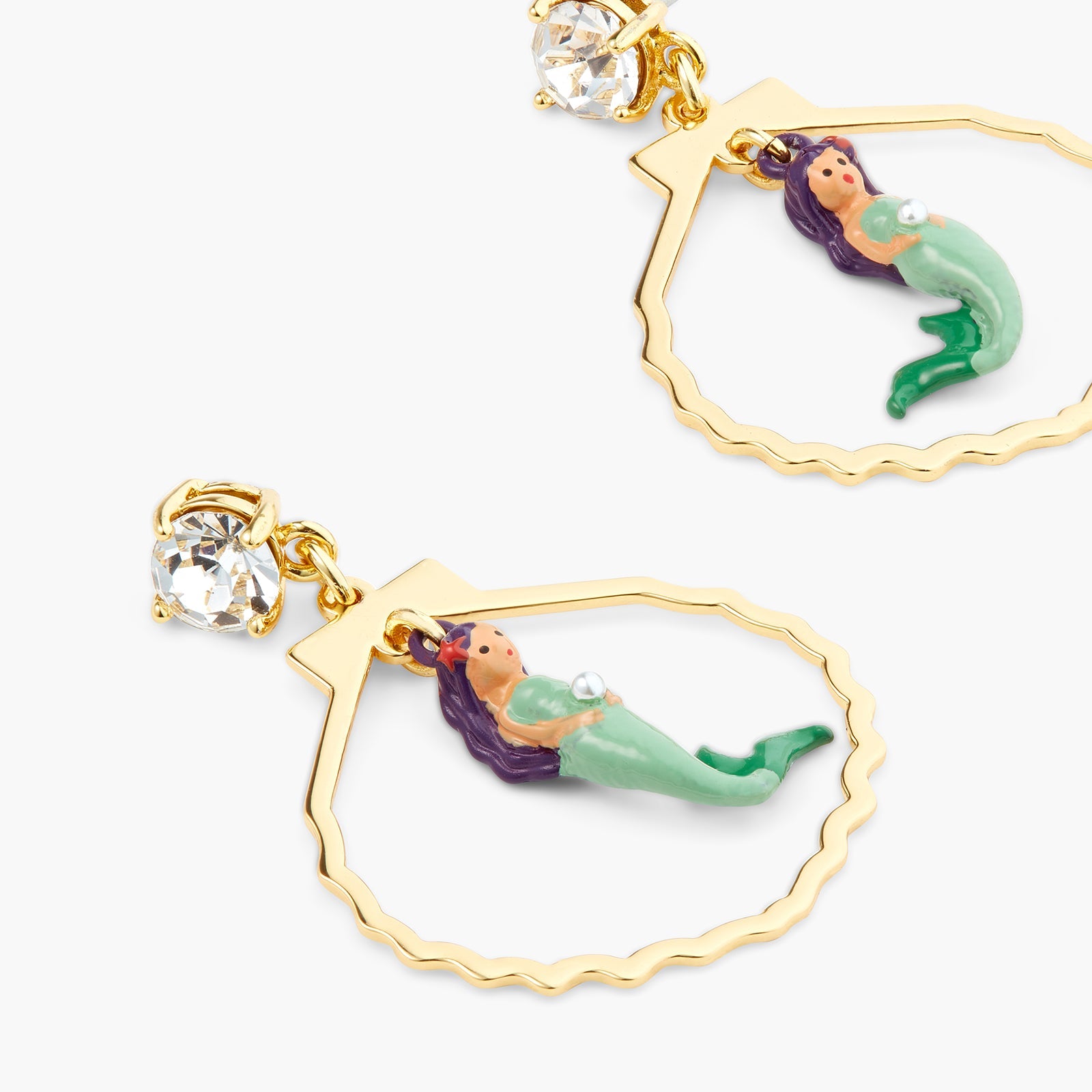 Mermaid, Cut Stone, Seashell Shape Earrings | ATOC1031 - Les Nereides