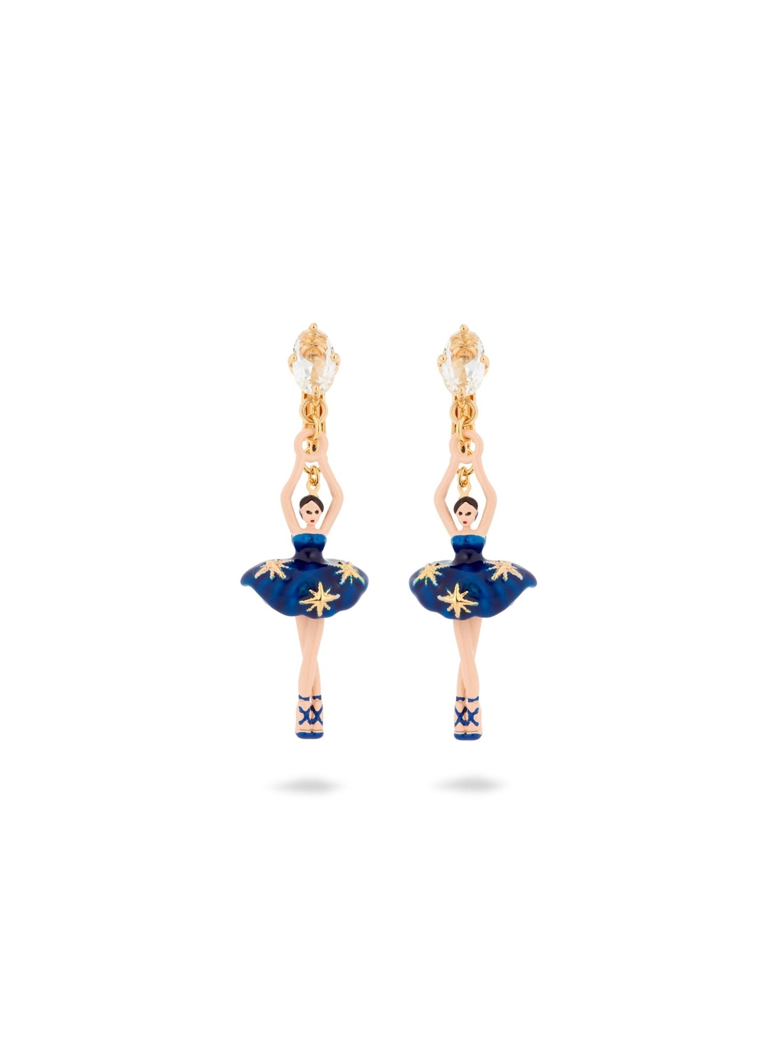 Midnight Blue Ballerina Tutu And Gold Stars Earrings | AUDD1151 - Les Nereides