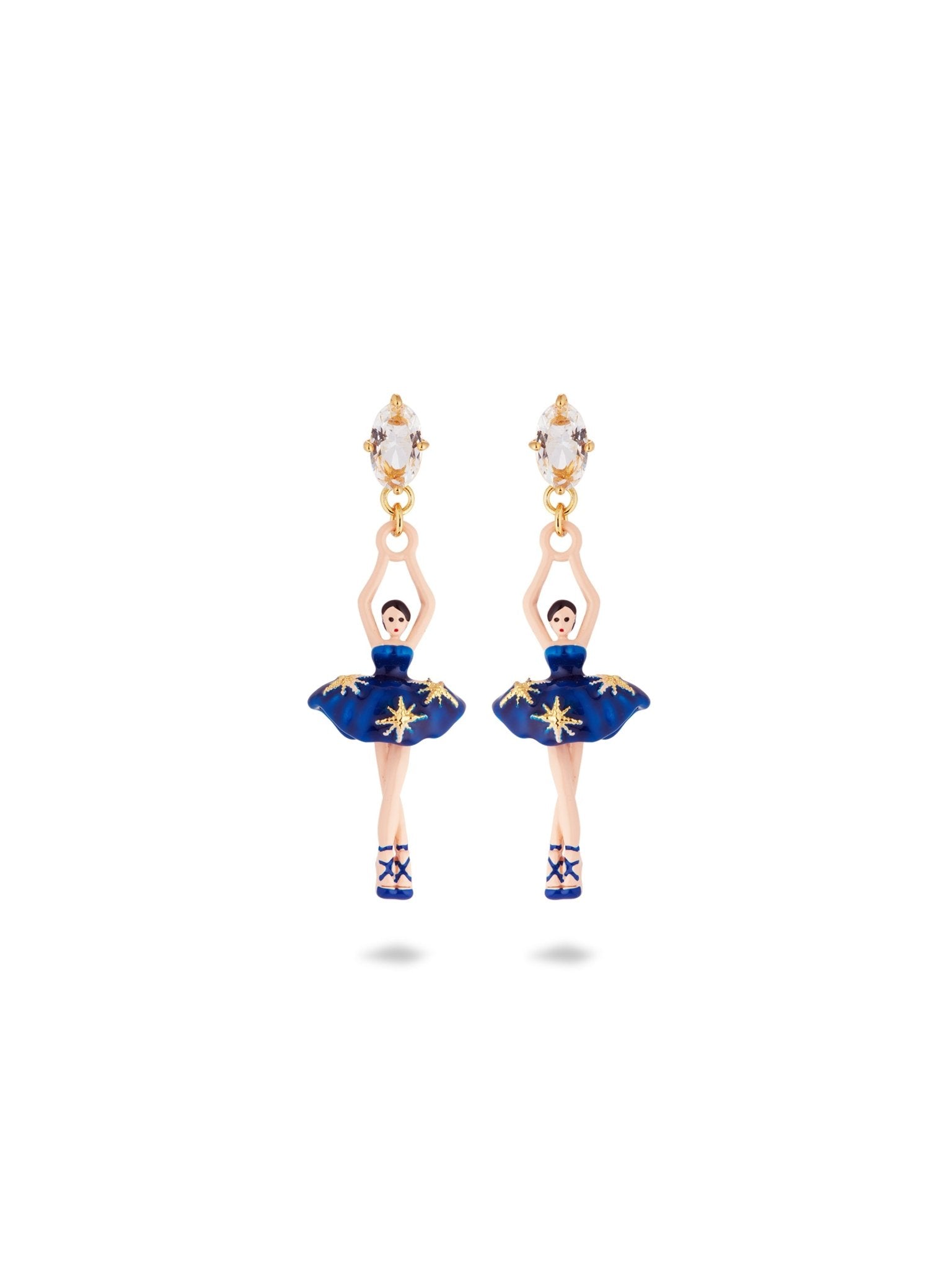 Midnight Blue Ballerina Tutu And Gold Stars Earrings | AUDD1151 - Les Nereides