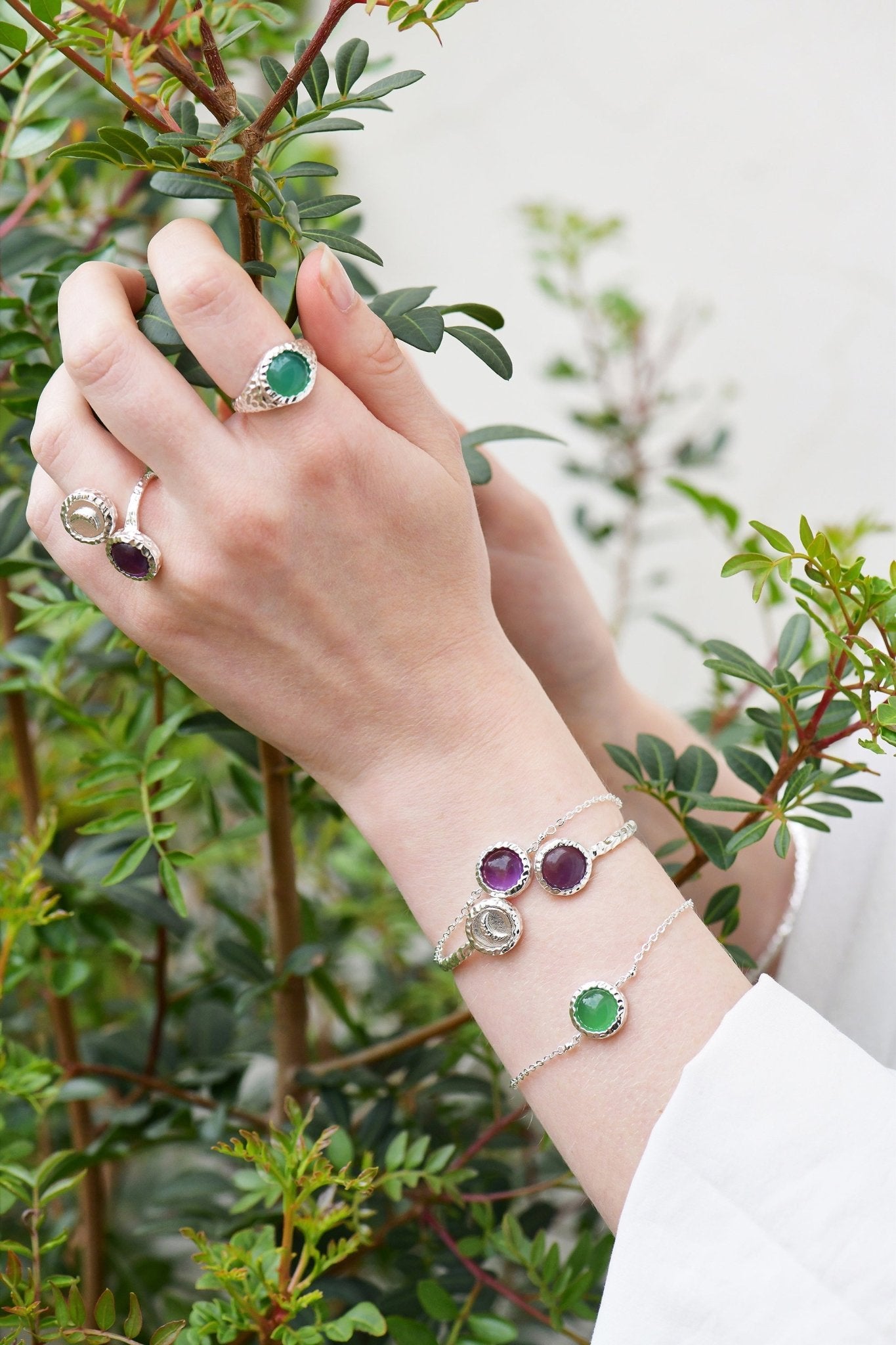 Moon And Violet Amethyst Adjustable Rings | AKBC614 - Les Nereides