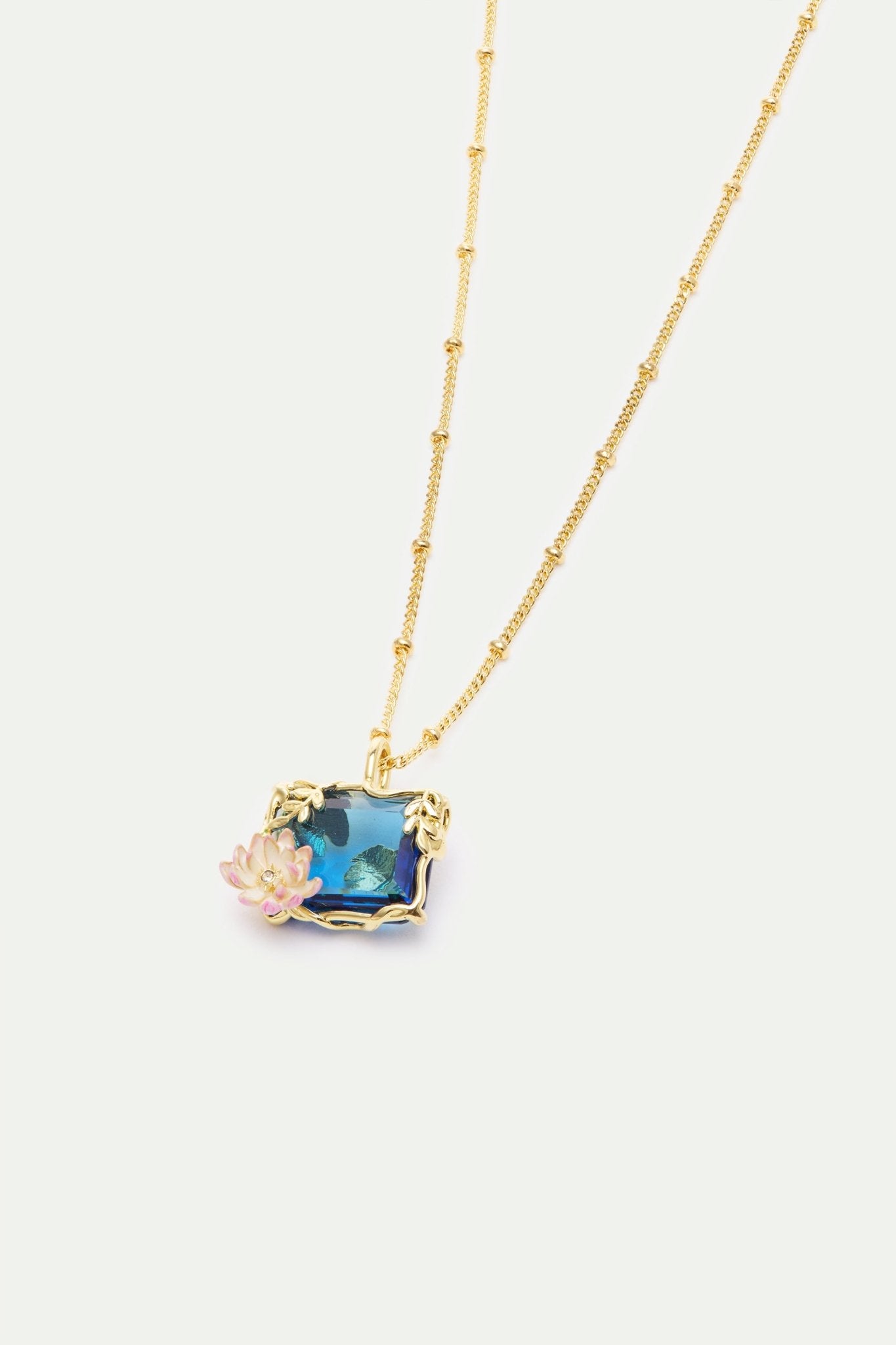 Necklace With Blue And Pink Water Lily Pendant | AXON3031 - Les Nereides