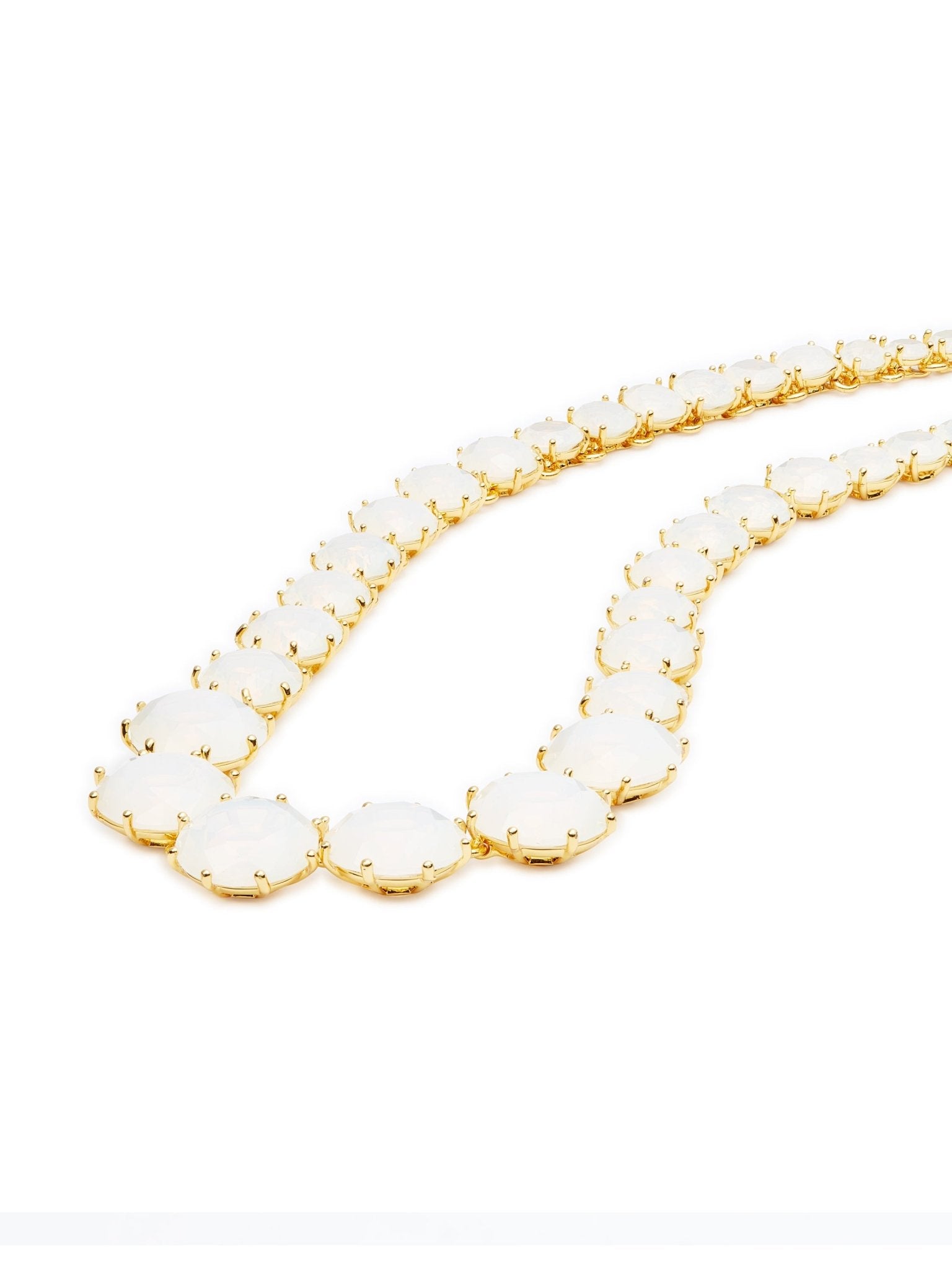 Opalescent White Diamantine Round Stone Long Necklace | AULD3511 - Les Nereides
