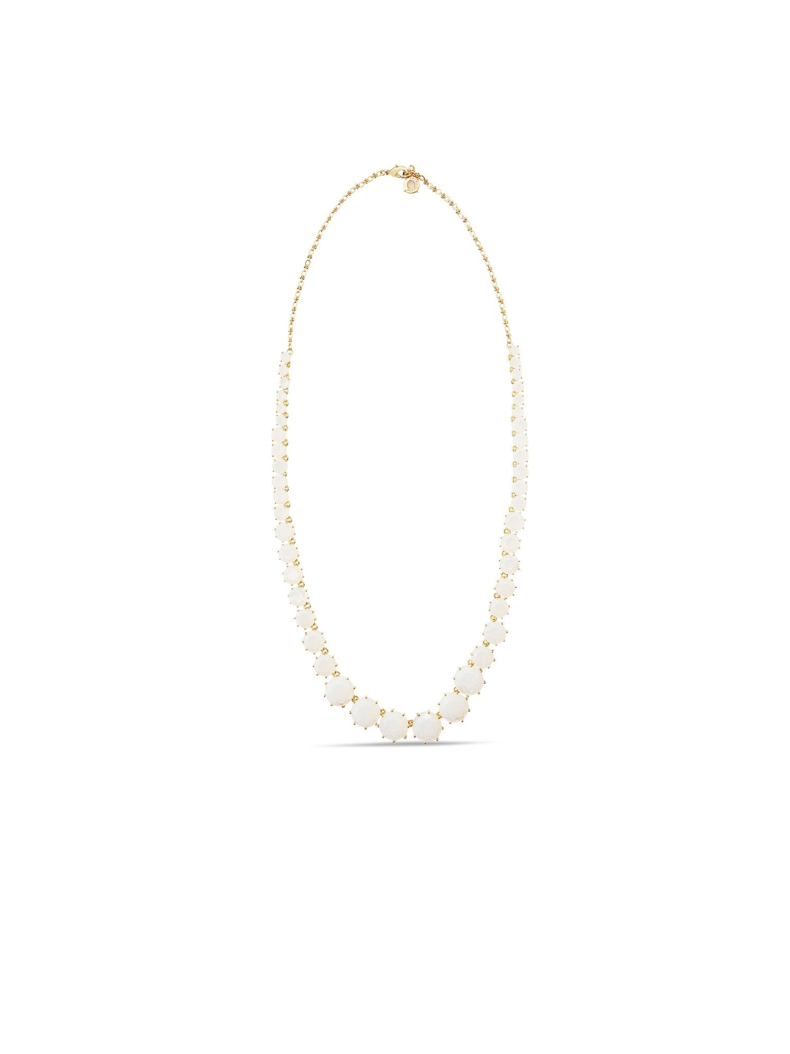Opalescent White Diamantine Round Stone Long Necklace | AULD3511 - Les Nereides