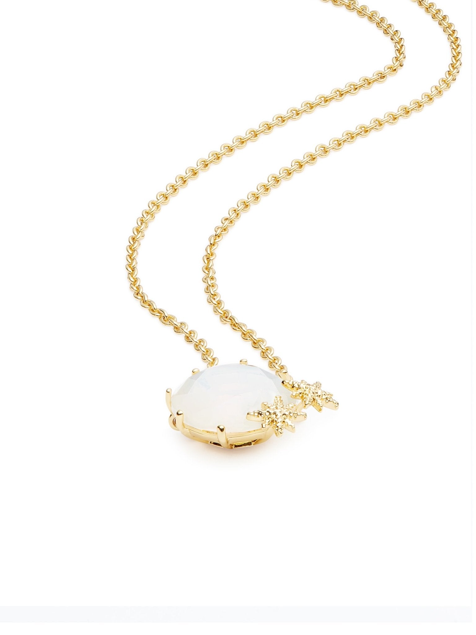 Opalescent White Diamantine Round Stone Pendant Necklace And Fine Stars | AULD3012 - Les Nereides