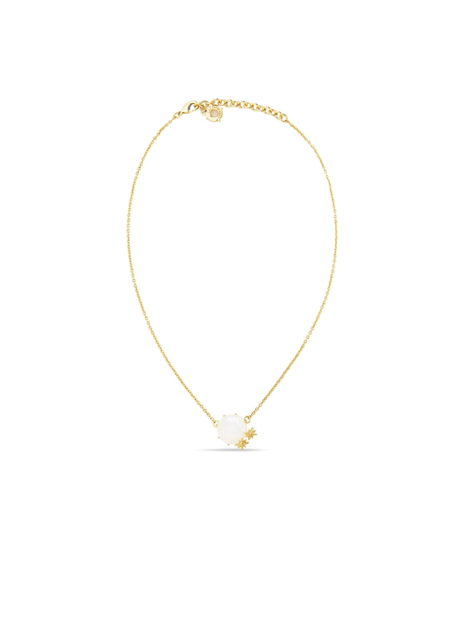 Opalescent White Diamantine Round Stone Pendant Necklace And Fine Stars | AULD3012 - Les Nereides