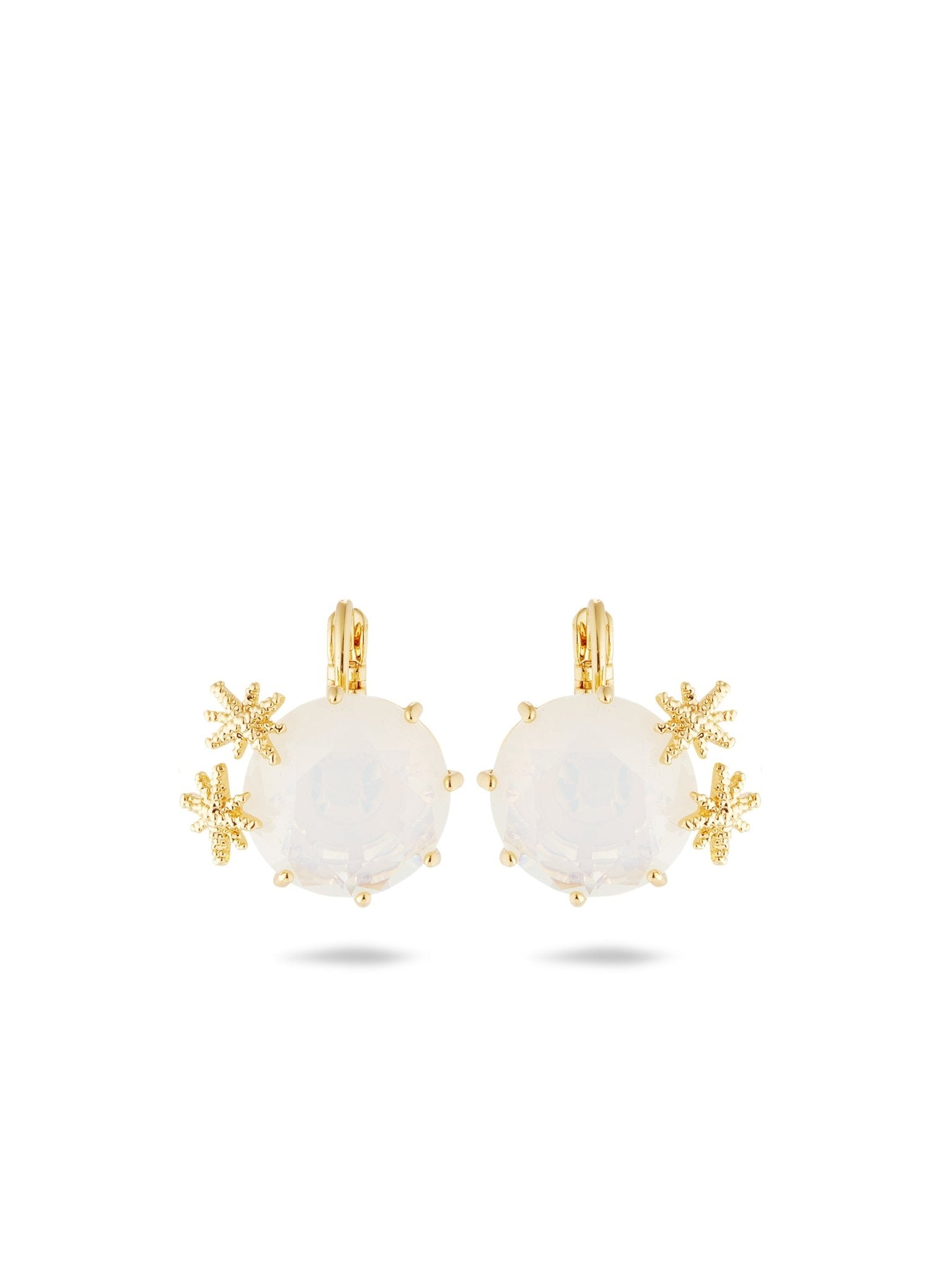 Opalescent White Diamantine Round Stone Sleeper Earrings And Fine Stars | AULD1402 - Les Nereides